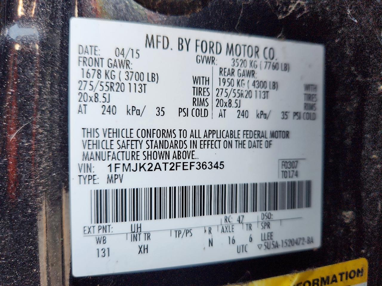 2015 Ford Expedition El Limited Black vin: 1FMJK2AT2FEF36345