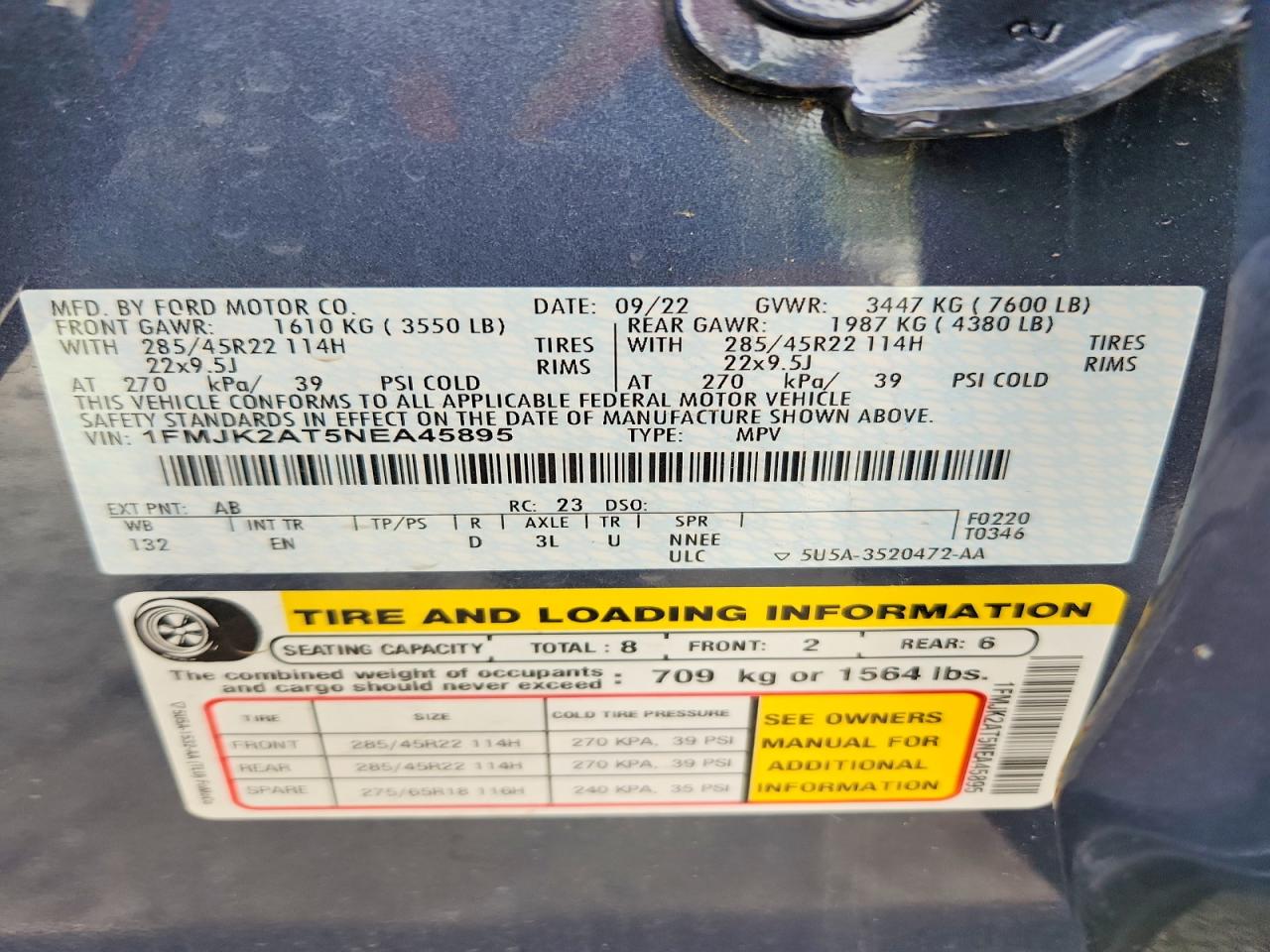 2022 Ford Expedition Max Limited Blue vin: 1FMJK2AT5NEA45895