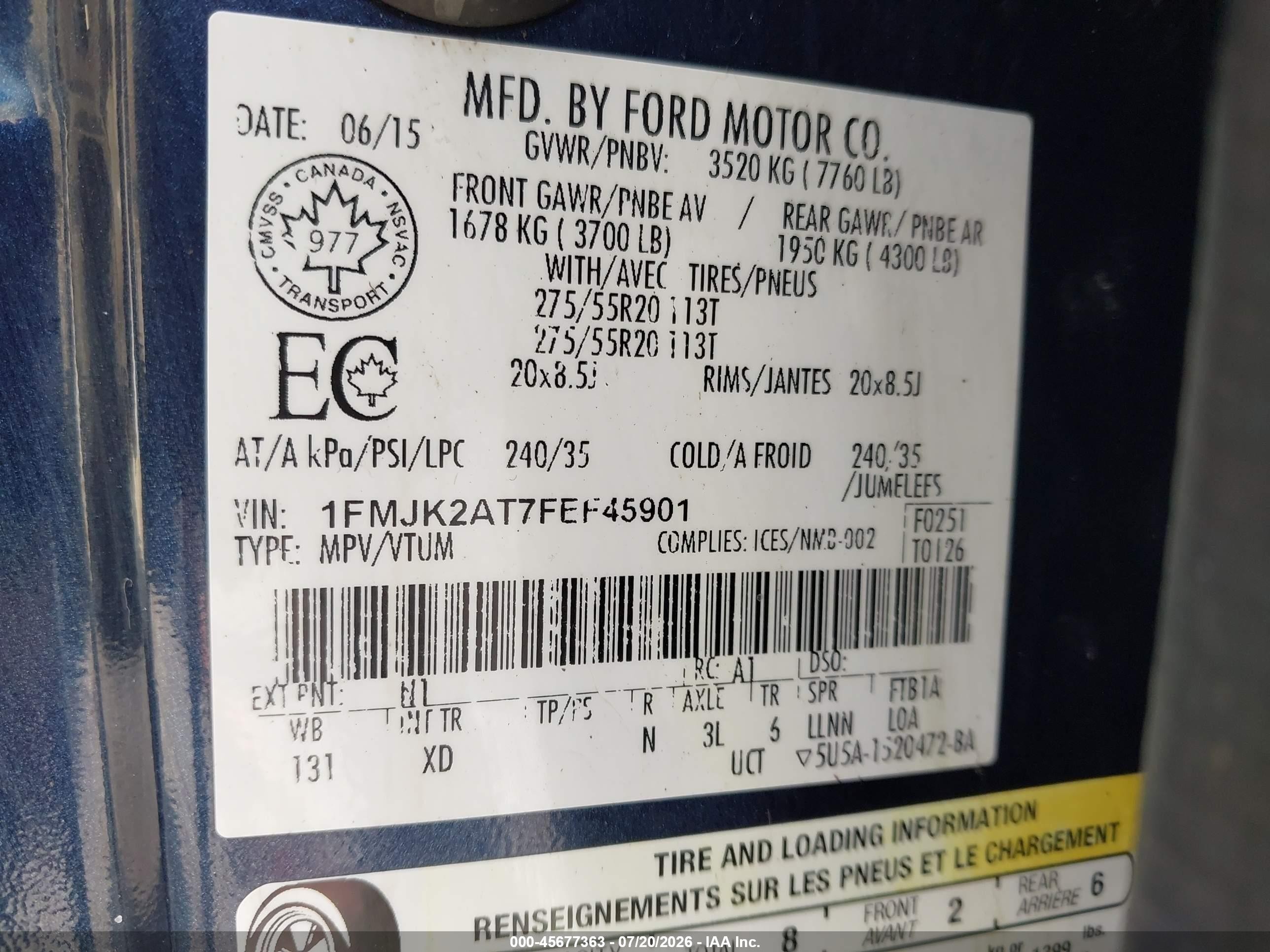 2015 Ford Expedition Max Limited Blue vin: 1FMJK2AT7FEF45901
