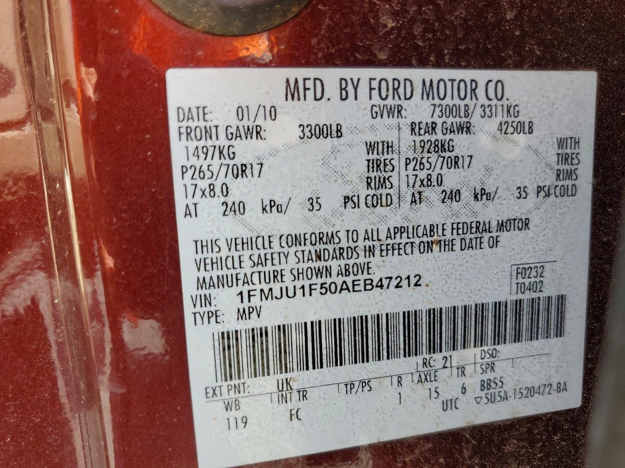 2010 Ford Expedition Xlt Бордовый vin: 1FMJU1F50AEB47212