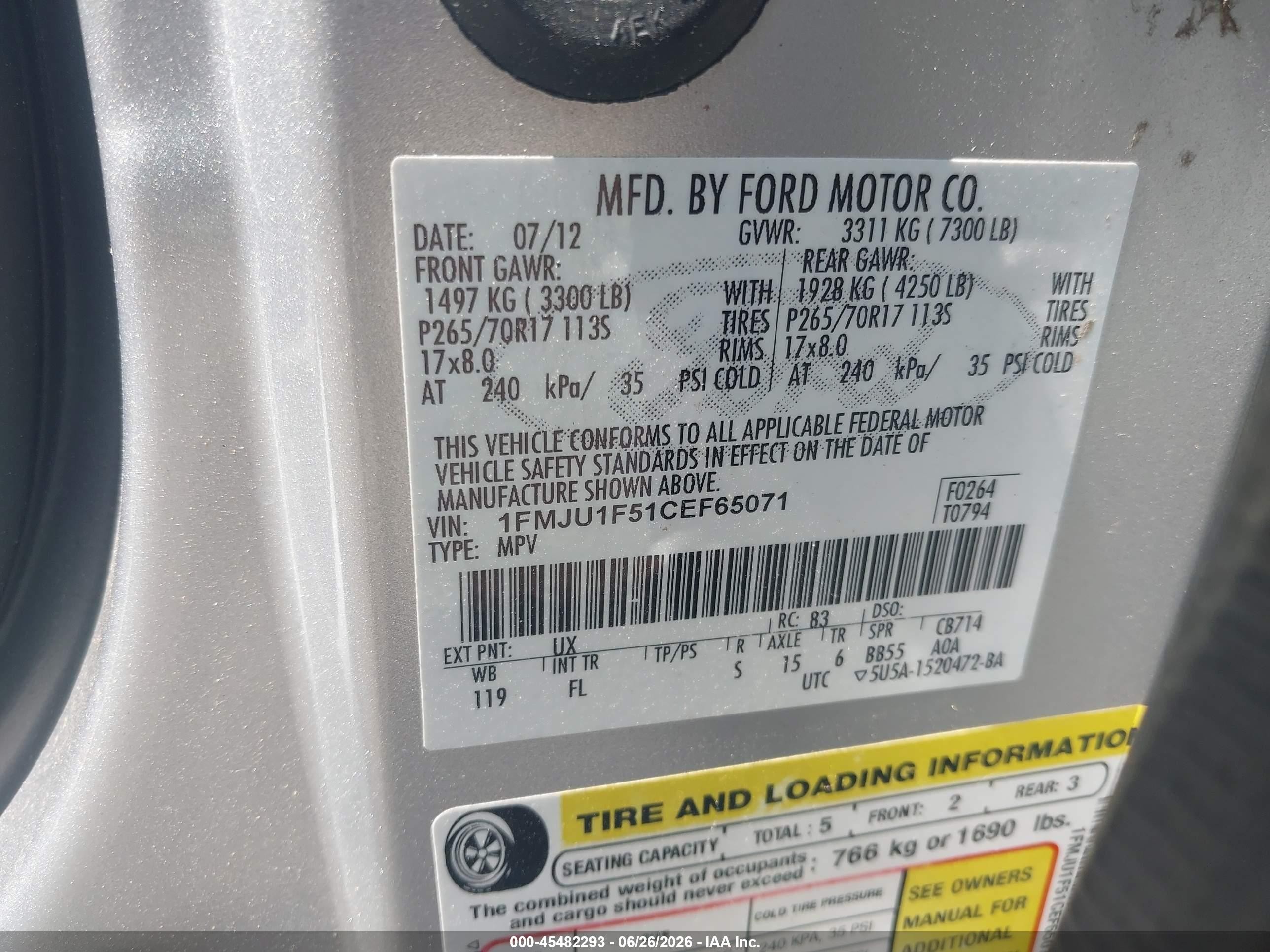 2012 Ford Expedition Xl Silver vin: 1FMJU1F51CEF65071