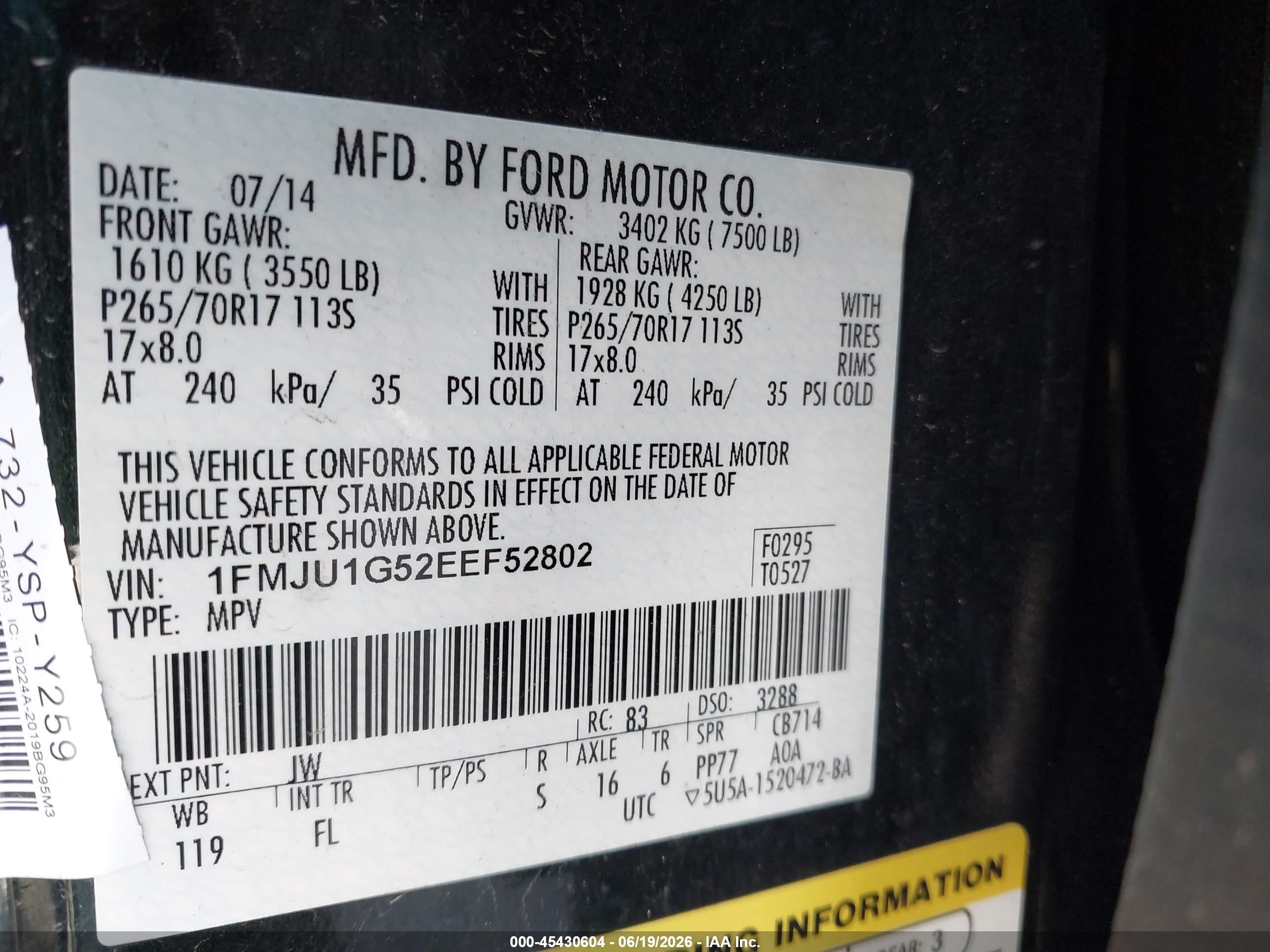 2014 Ford Expedition Xl Green vin: 1FMJU1G52EEF52802