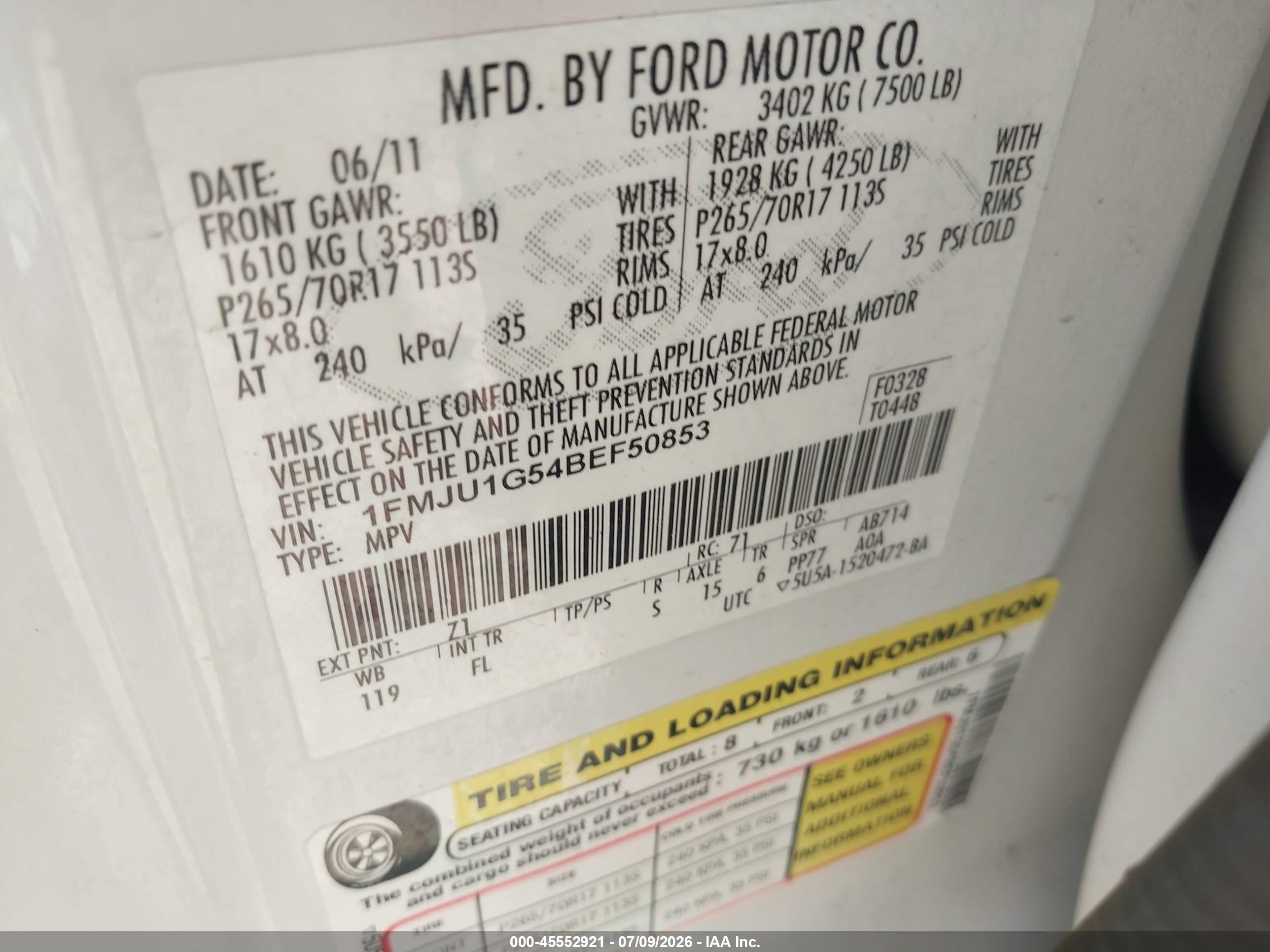 2011 Ford Expedition Xl White vin: 1FMJU1G54BEF50853