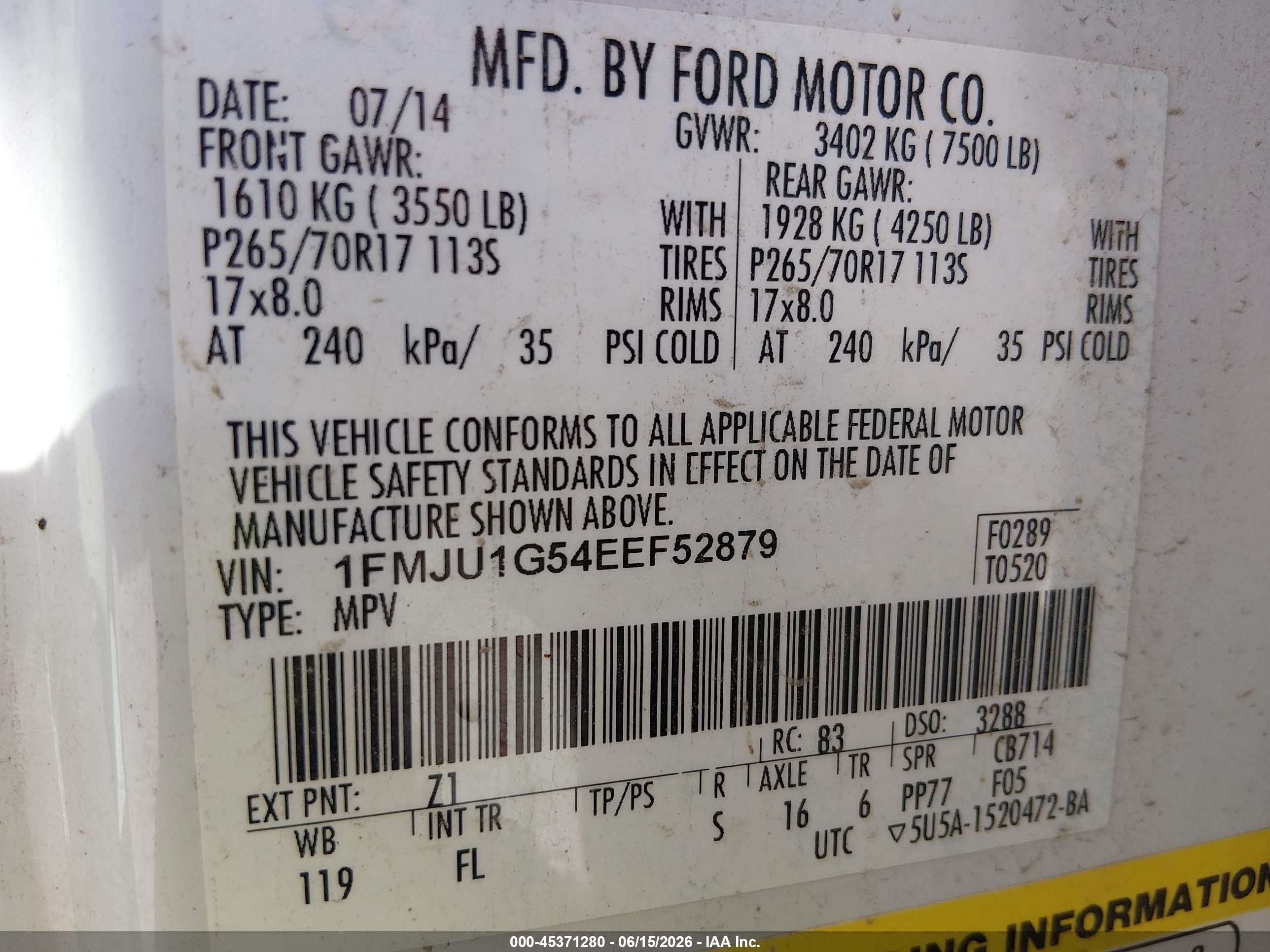 2014 Ford Expedition Xl White vin: 1FMJU1G54EEF52879