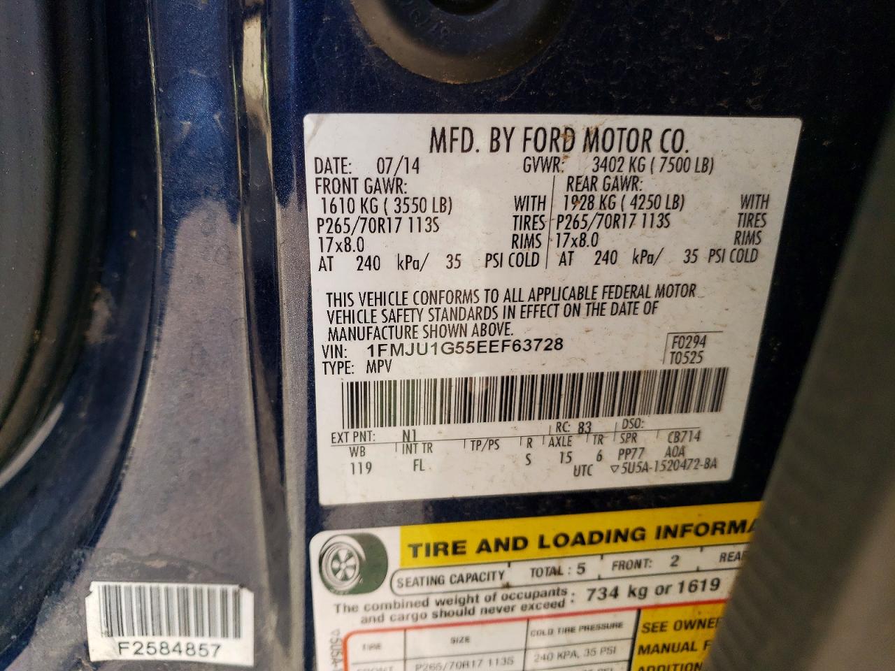2014 Ford Expedition Xl Blue vin: 1FMJU1G55EEF63728