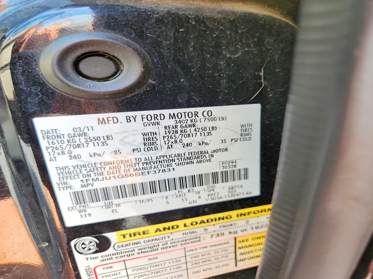 2011 Ford Expedition Xl Charcoal vin: 1FMJU1G56BEF37831