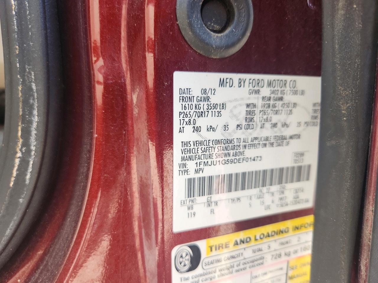 2013 Ford Expedition Xl Burgundy vin: 1FMJU1G59DEF01473