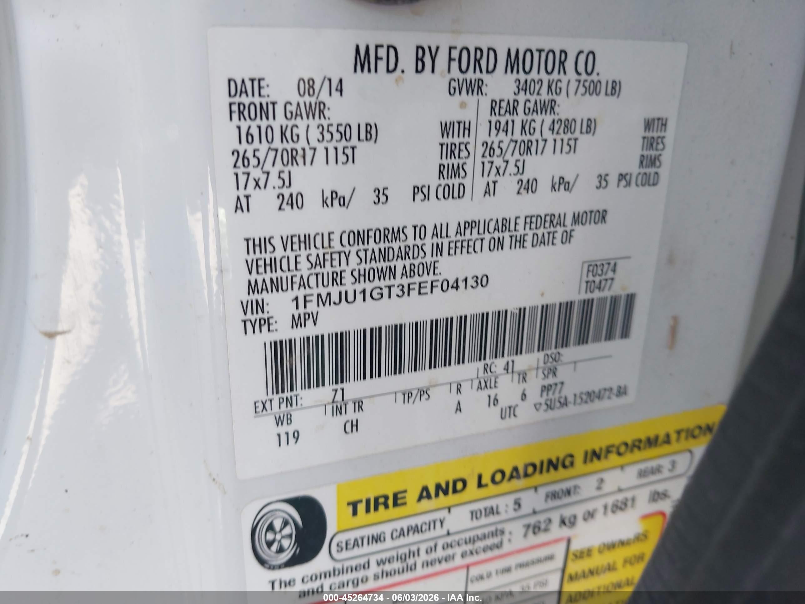 2015 Ford Expedition Xl White vin: 1FMJU1GT3FEF04130