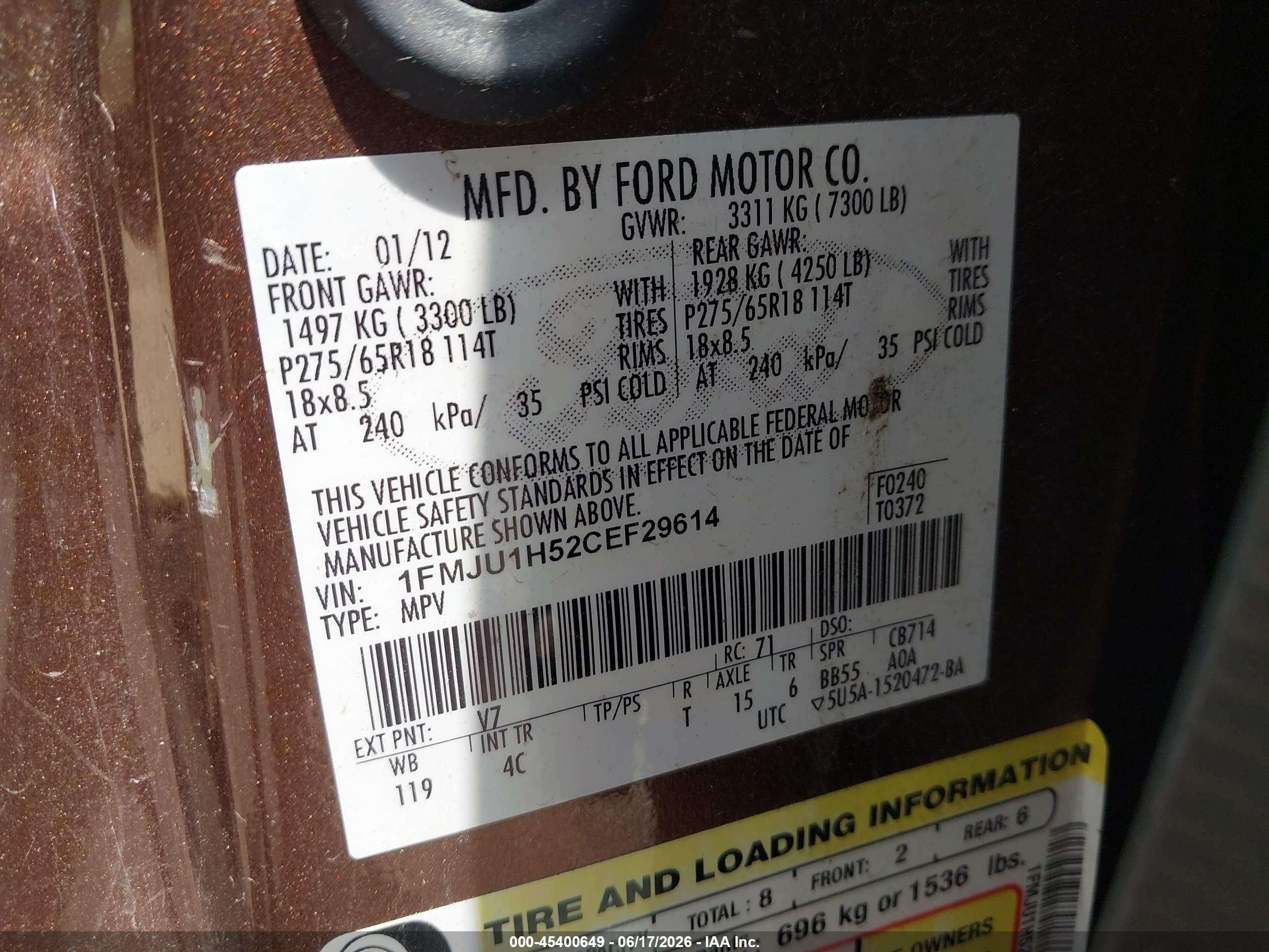 2012 Ford Expedition King Ranch/xlt Brown vin: 1FMJU1H52CEF29614