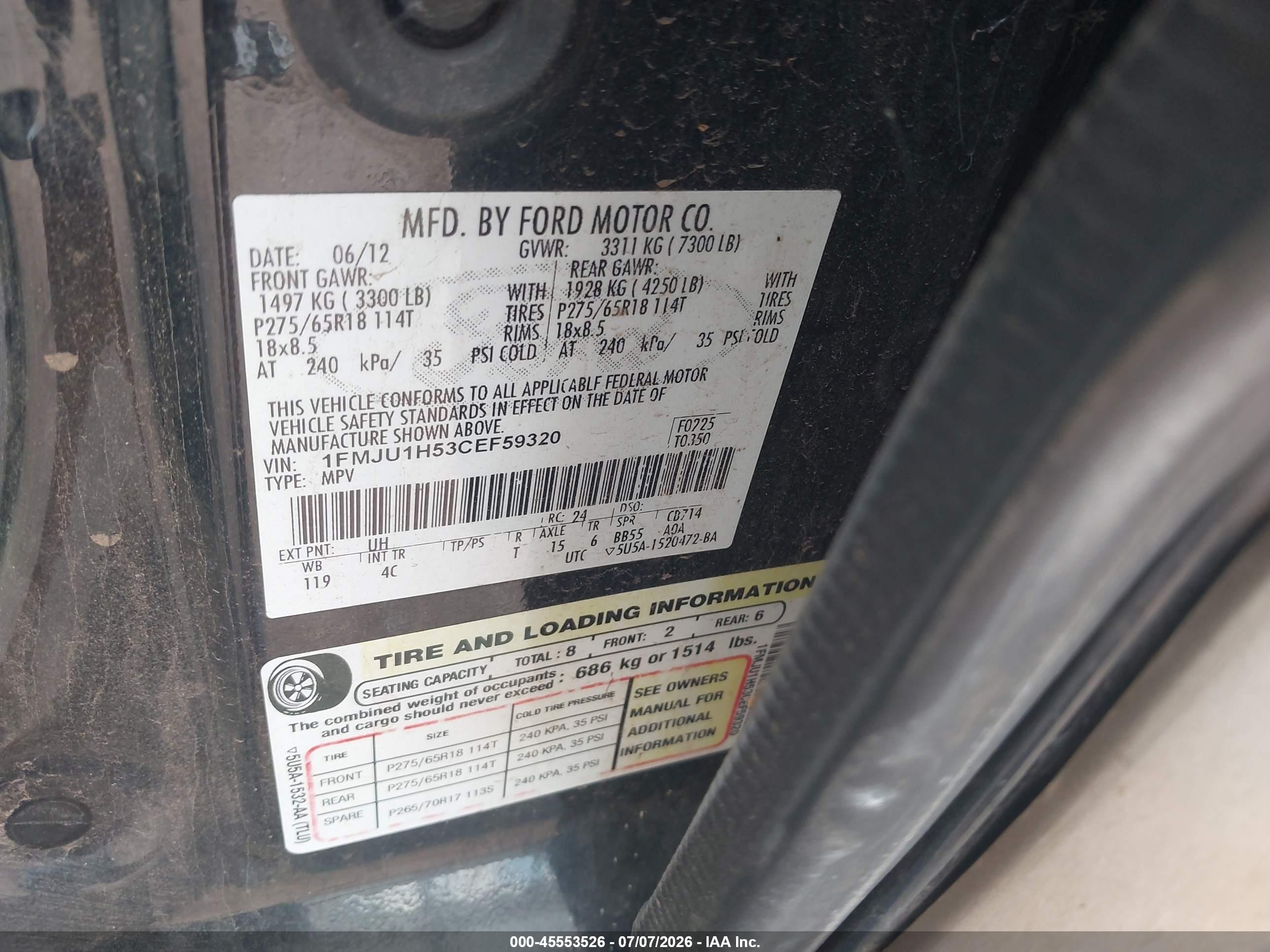 2012 Ford Expedition King Ranch/xlt Black vin: 1FMJU1H53CEF59320