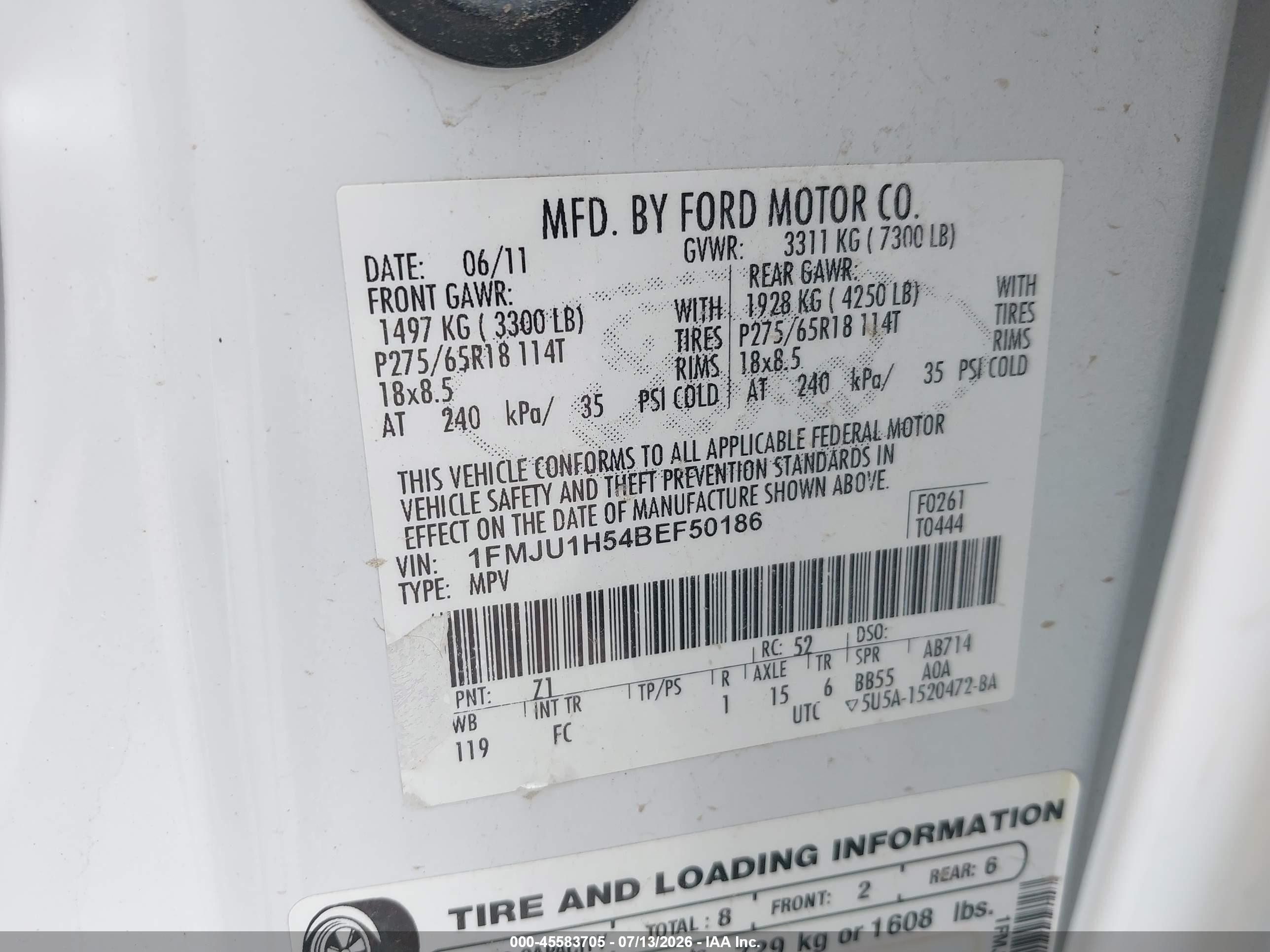 2011 Ford Expedition Xlt White vin: 1FMJU1H54BEF50186