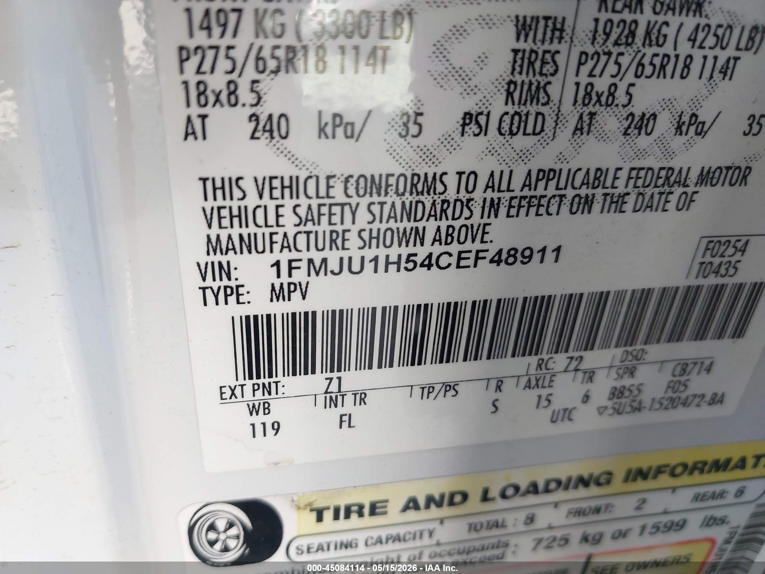 2012 Ford Expedition Xlt White vin: 1FMJU1H54CEF48911