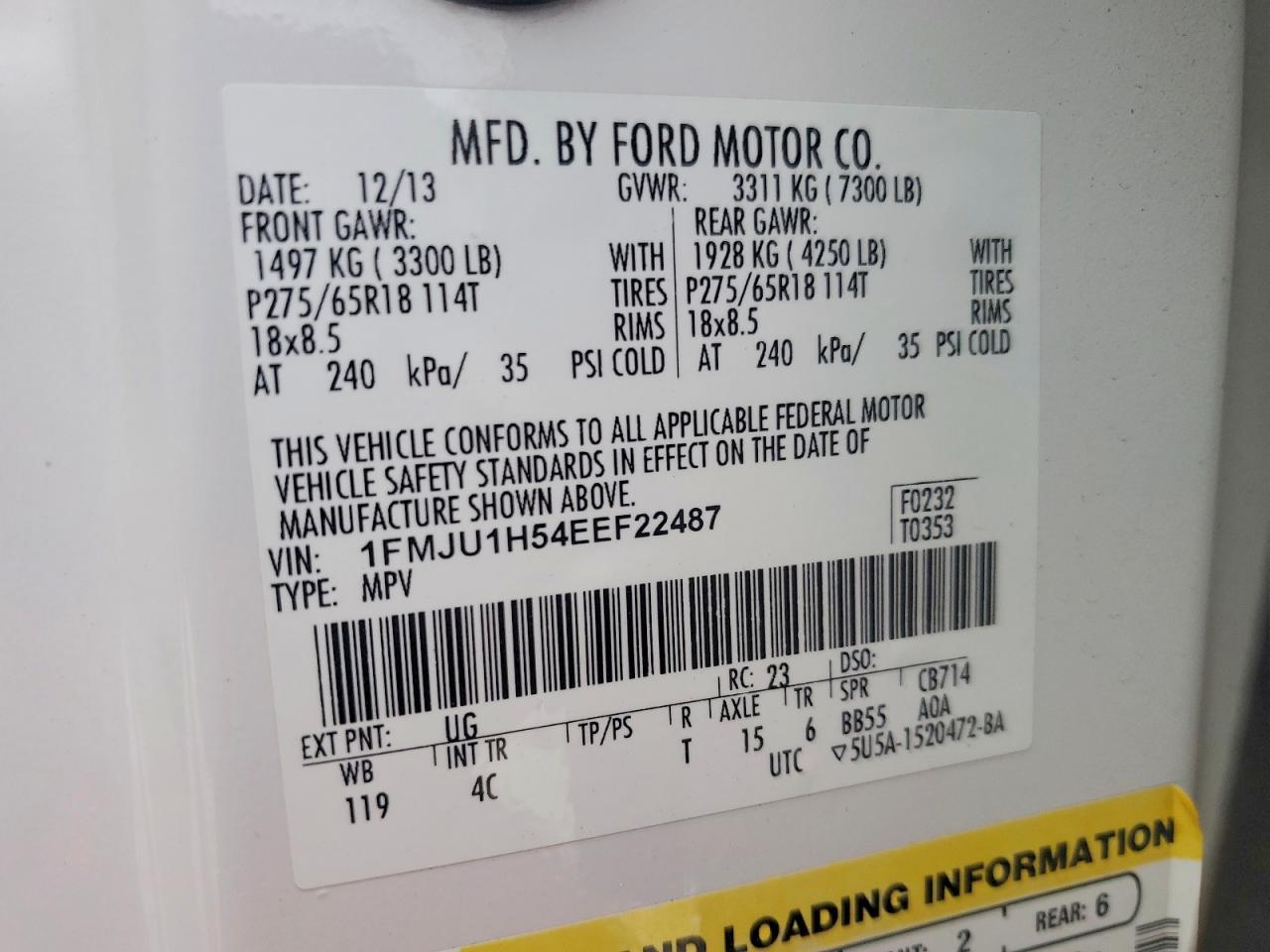 2014 Ford Expedition Xlt White vin: 1FMJU1H54EEF22487