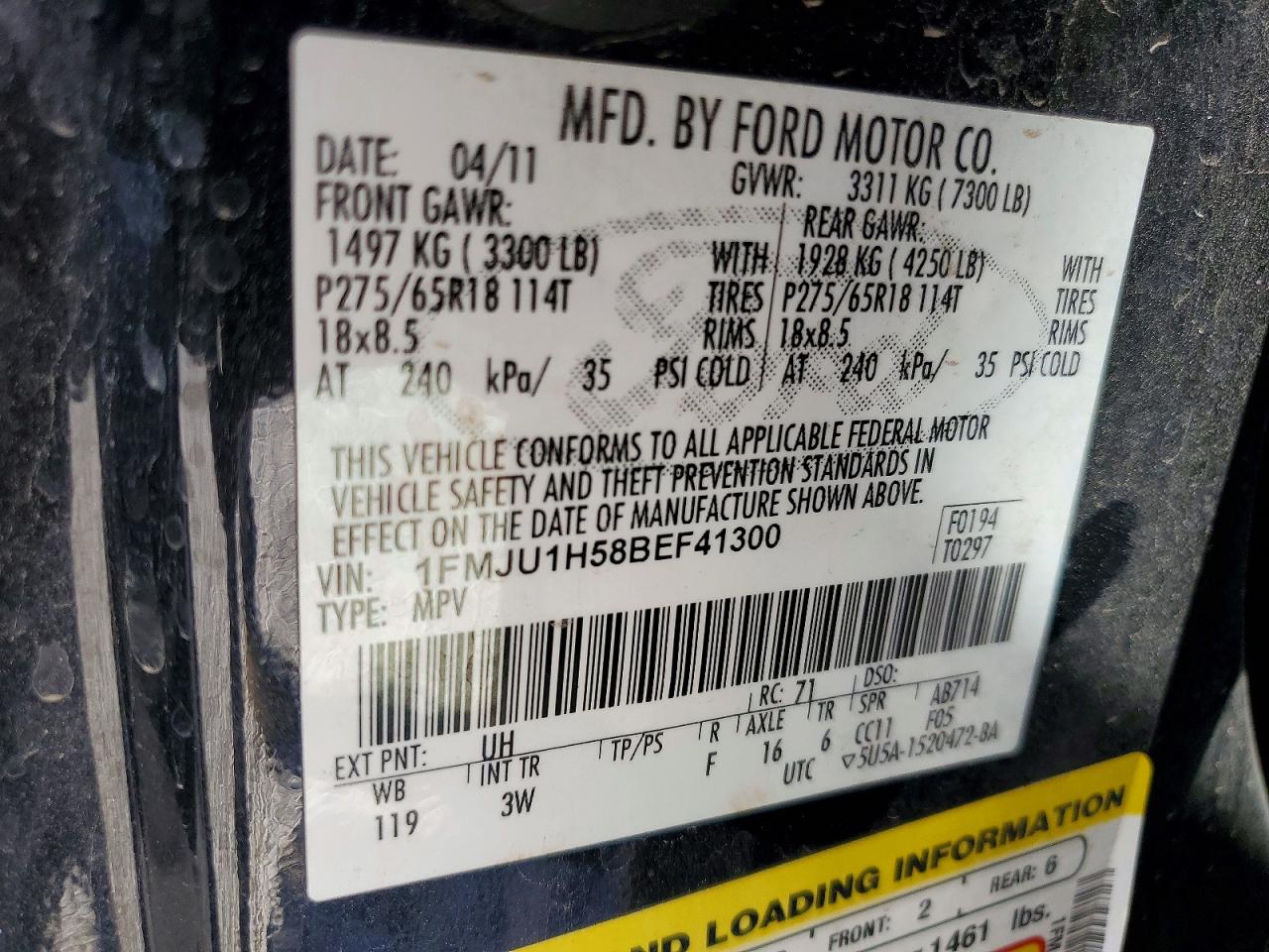 2011 Ford Expedition Xlt Black vin: 1FMJU1H58BEF41300