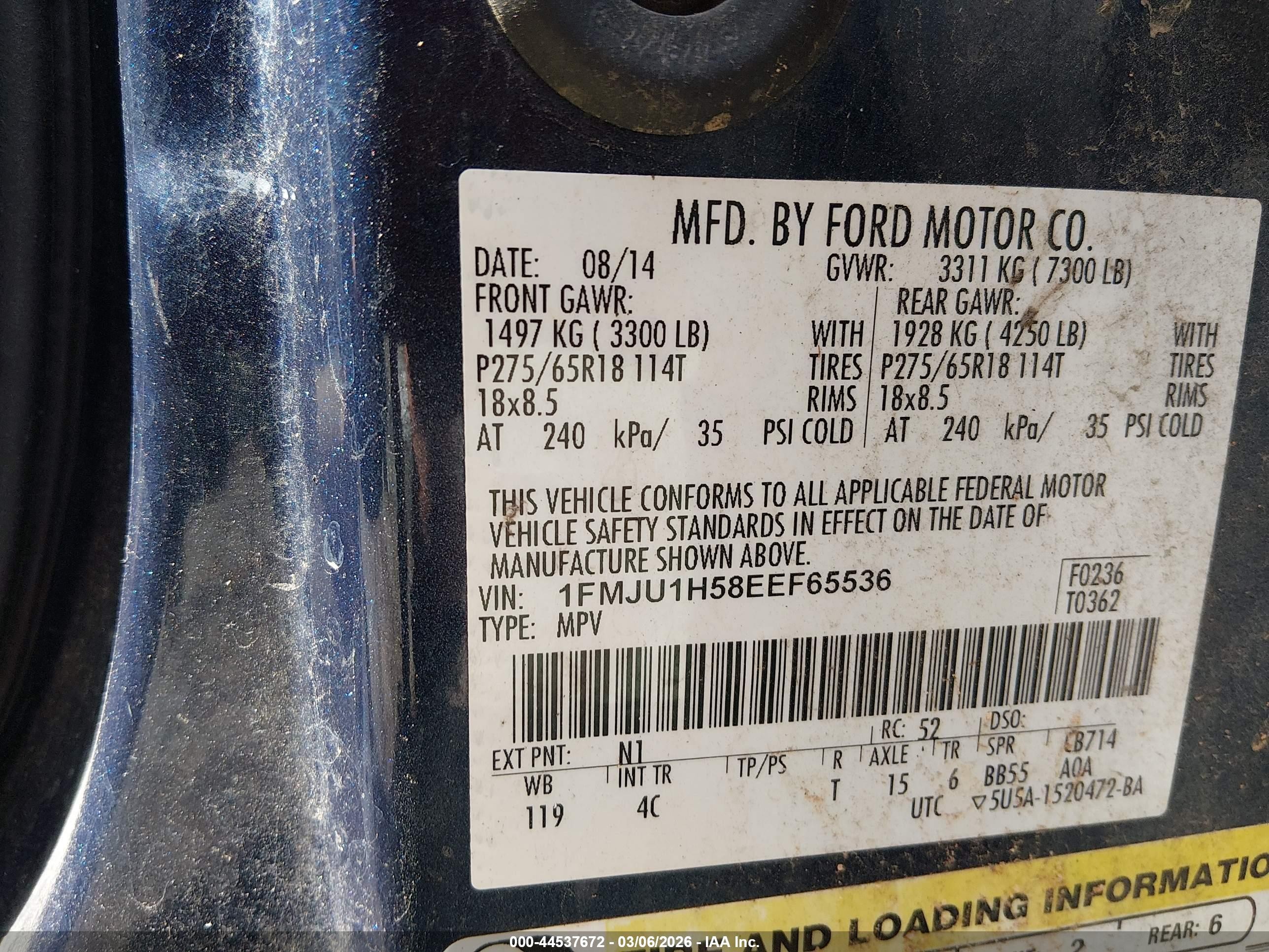 2014 Ford Expedition Xlt Blue vin: 1FMJU1H58EEF65536