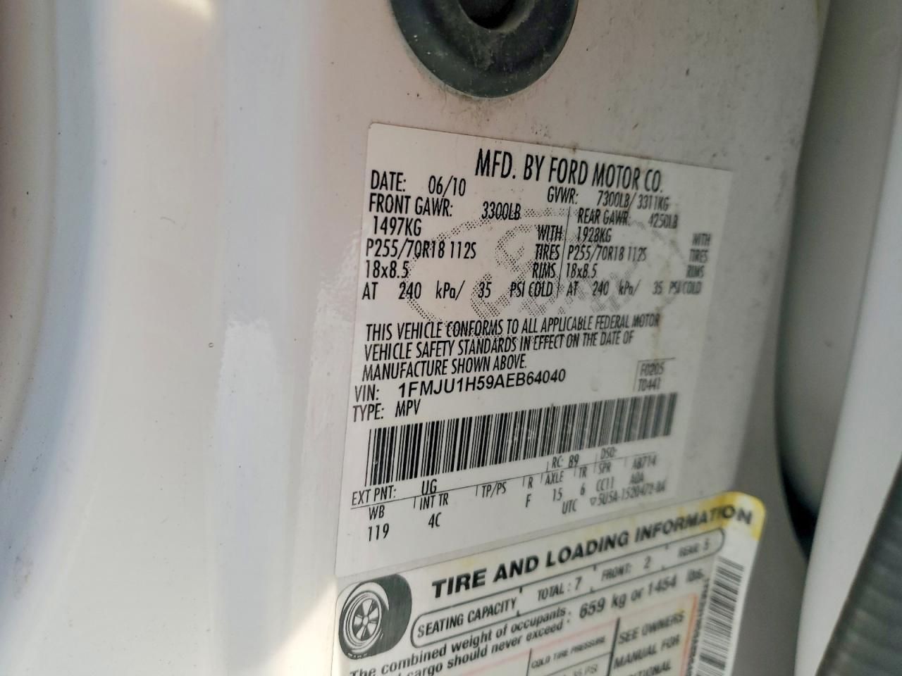 2010 Ford Expedition Eddie Bauer White vin: 1FMJU1H59AEB64040