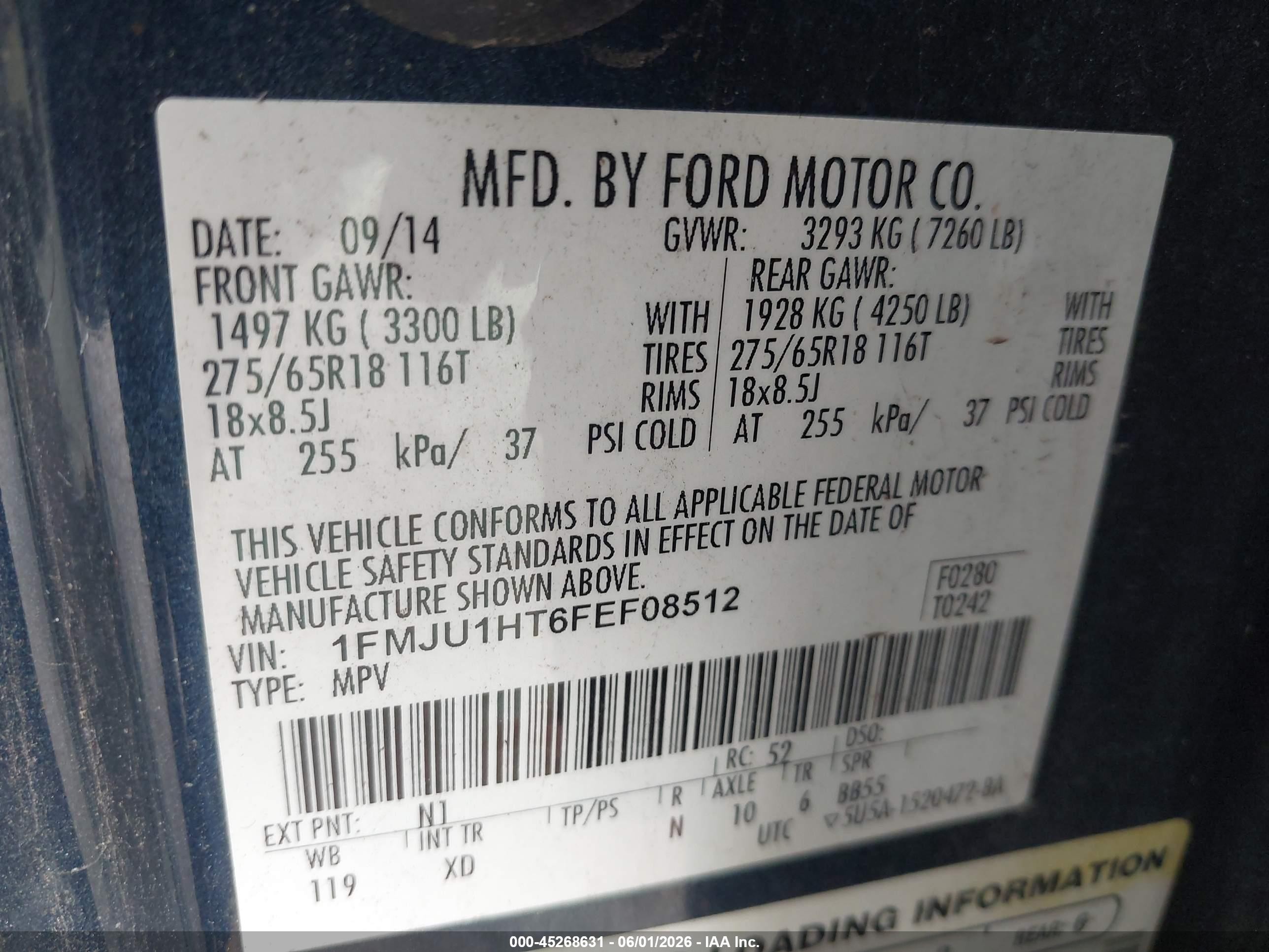 2015 Ford Expedition Xlt Blue vin: 1FMJU1HT6FEF08512