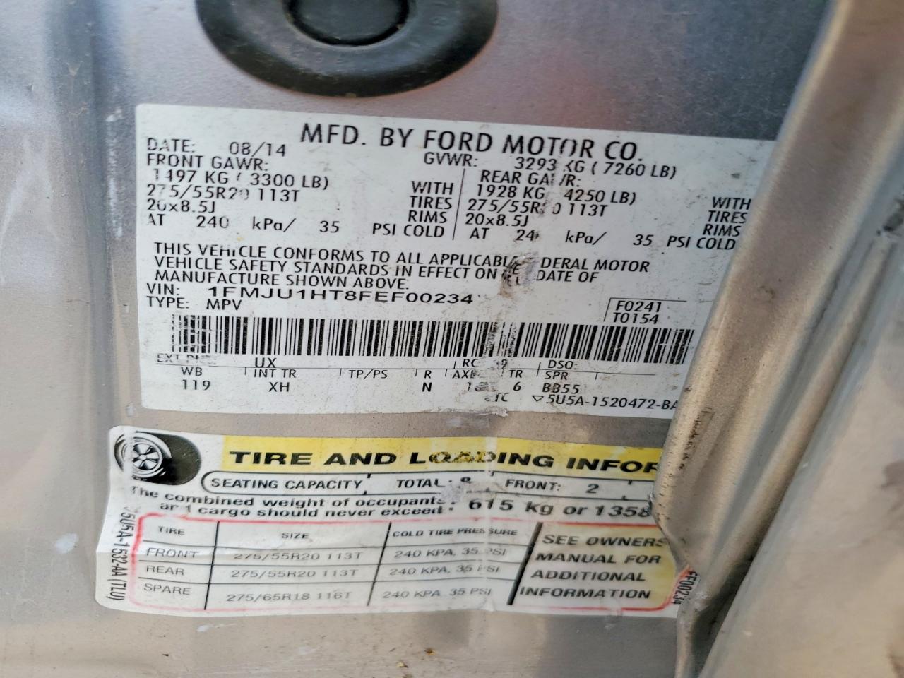2015 Ford Expedition Gray vin: 1FMJU1HT8FEF00234