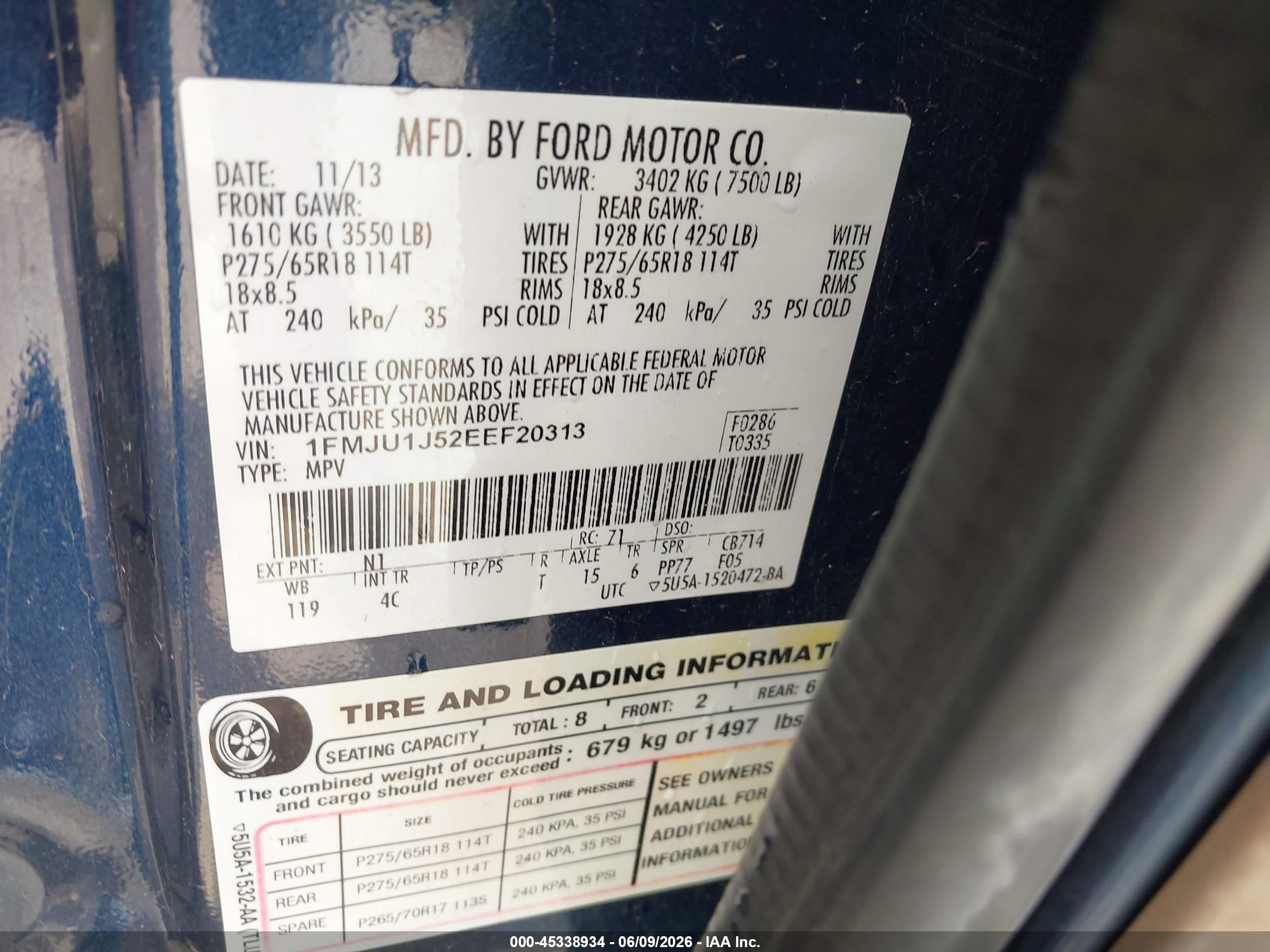 2014 Ford Expedition Xlt Blue vin: 1FMJU1J52EEF20313