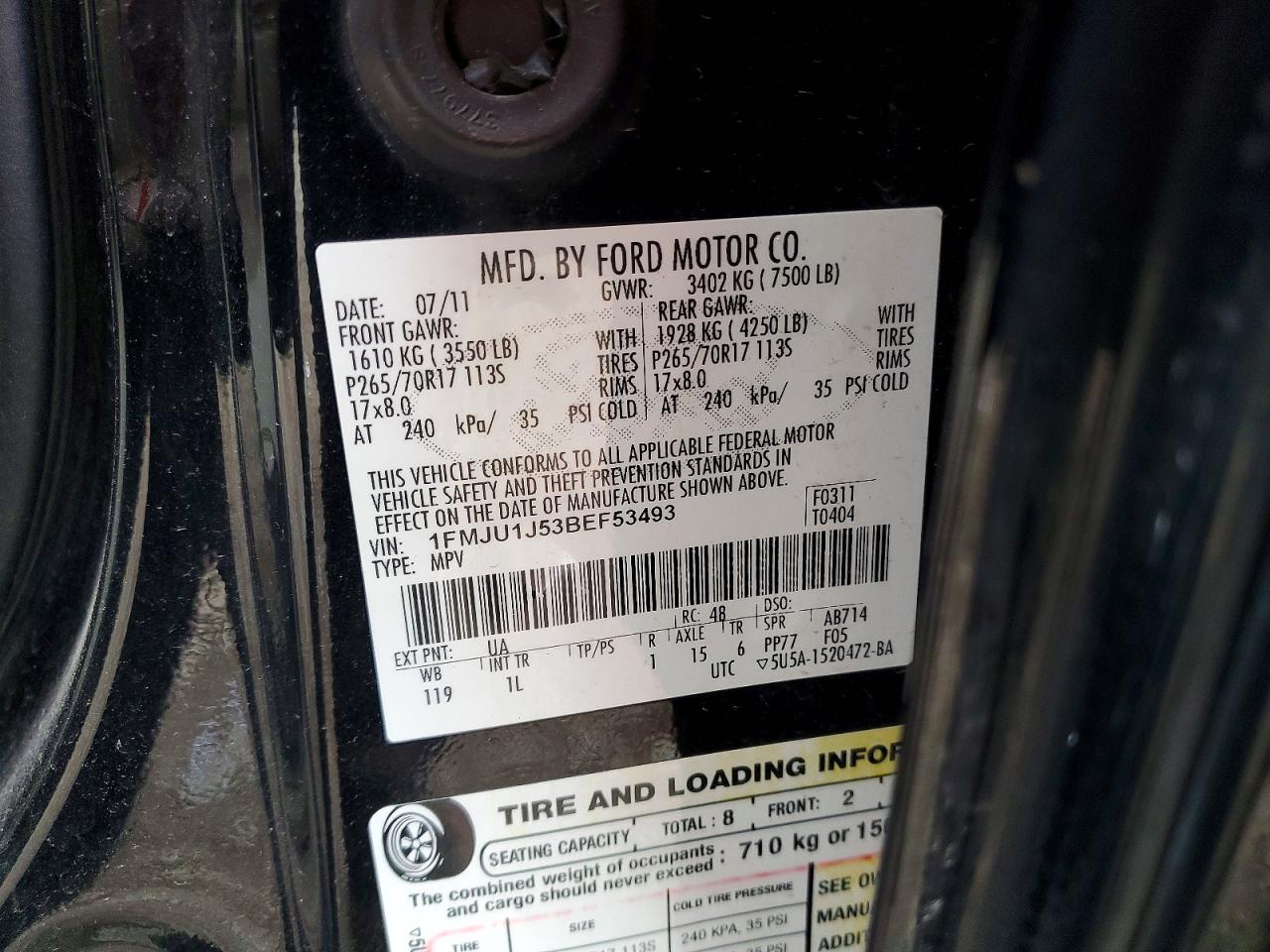 2011 Ford Expedition Xlt Black vin: 1FMJU1J53BEF53493