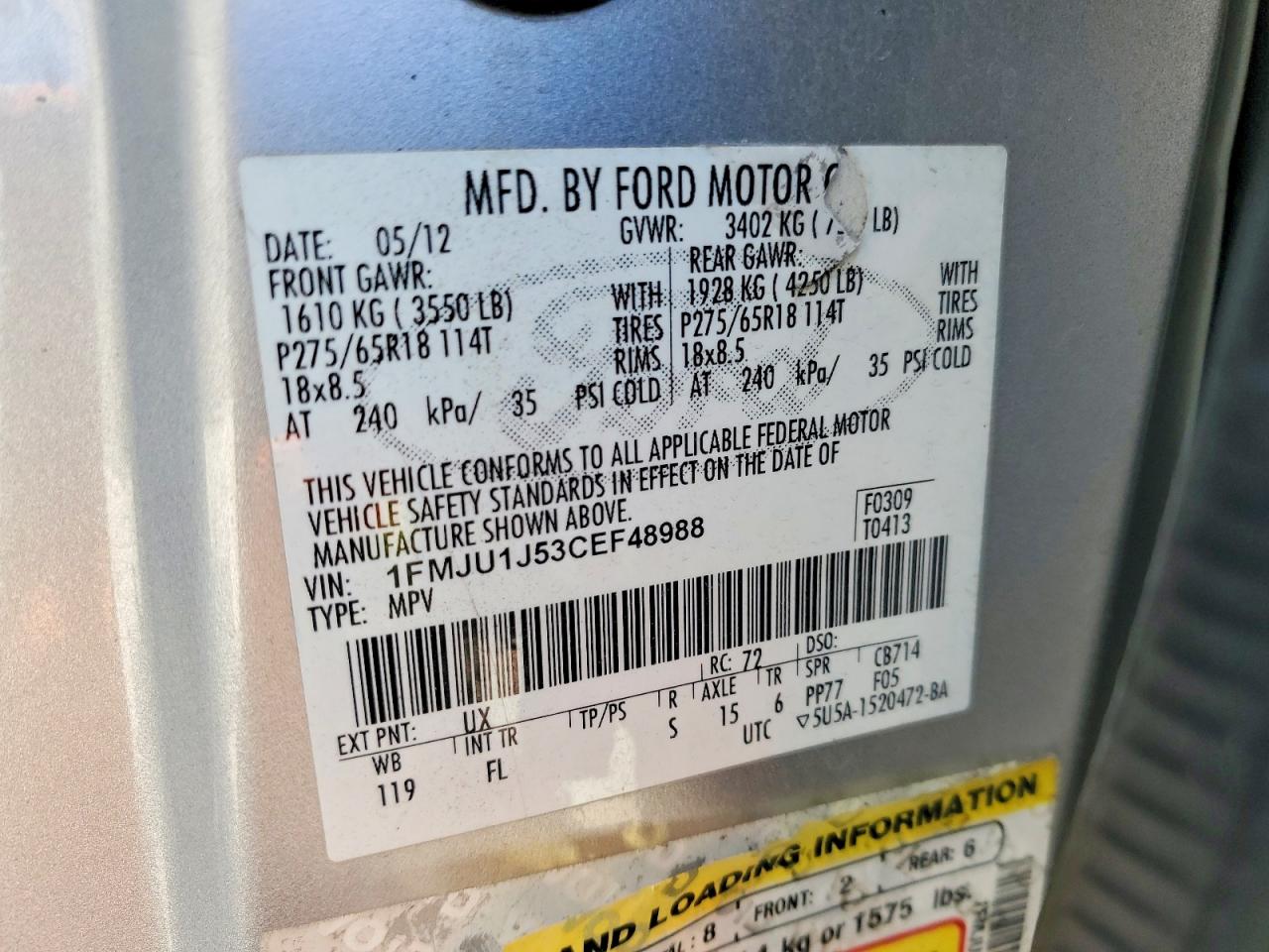 2012 Ford Expedition Xlt Silver vin: 1FMJU1J53CEF48988