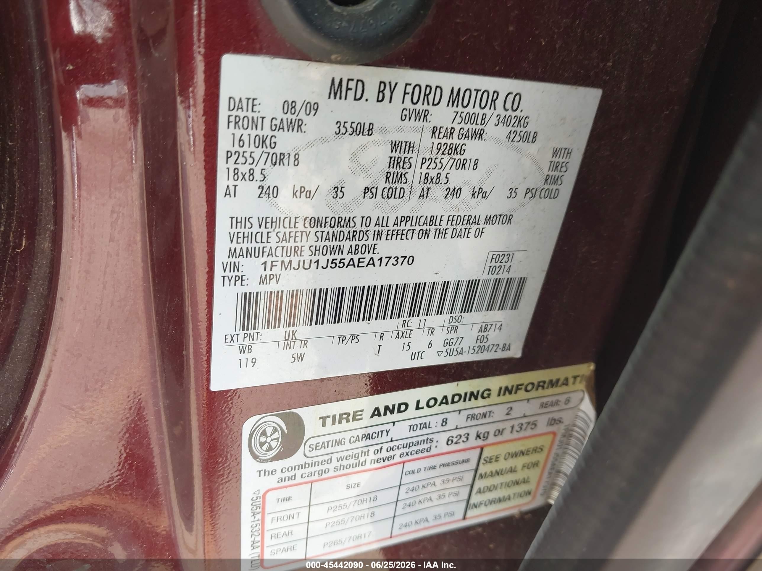 2010 Ford Expedition Eddie Bauer/king Ranch Burgundy vin: 1FMJU1J55AEA17370
