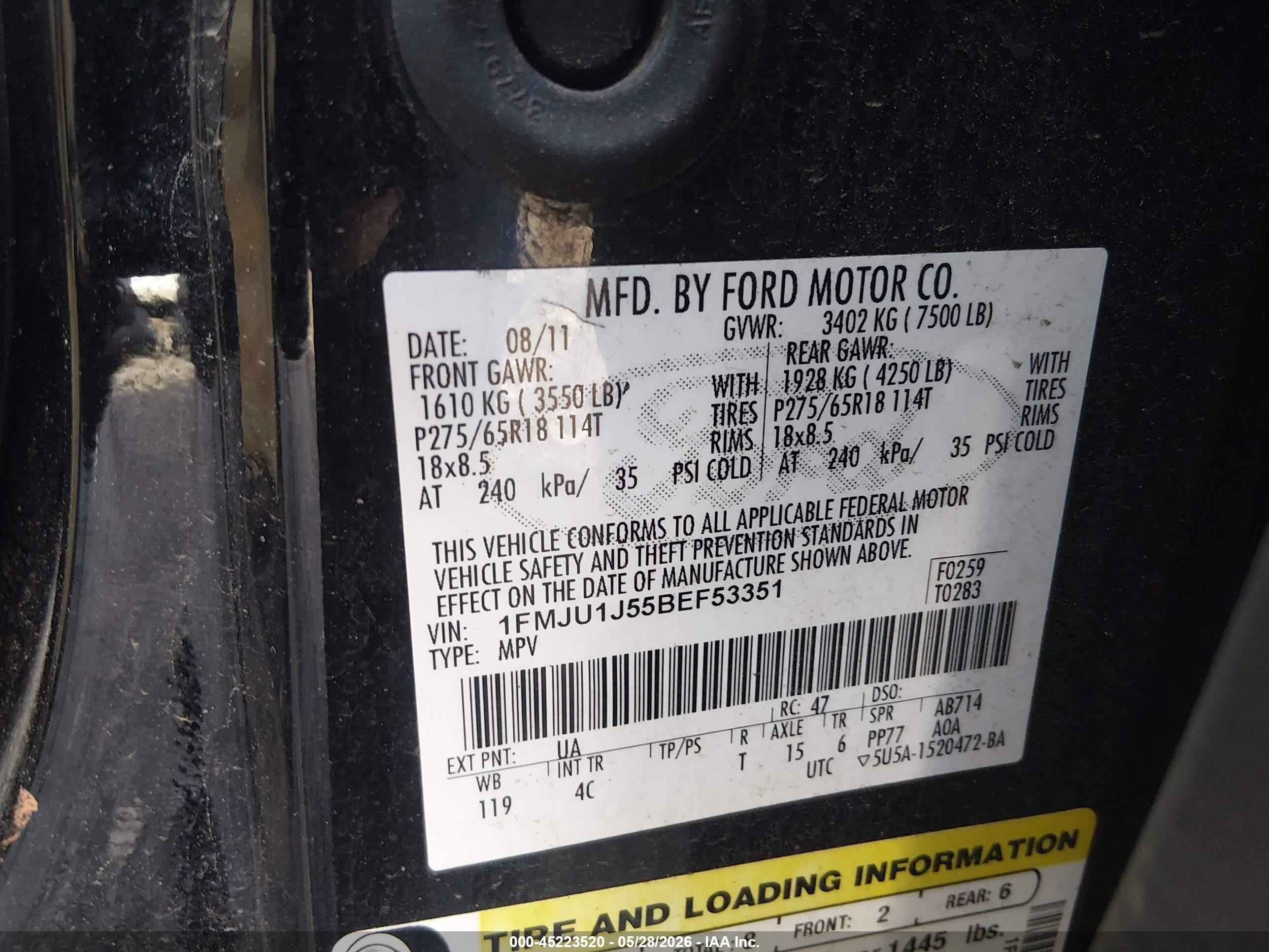 2011 Ford Expedition Xlt Black vin: 1FMJU1J55BEF53351
