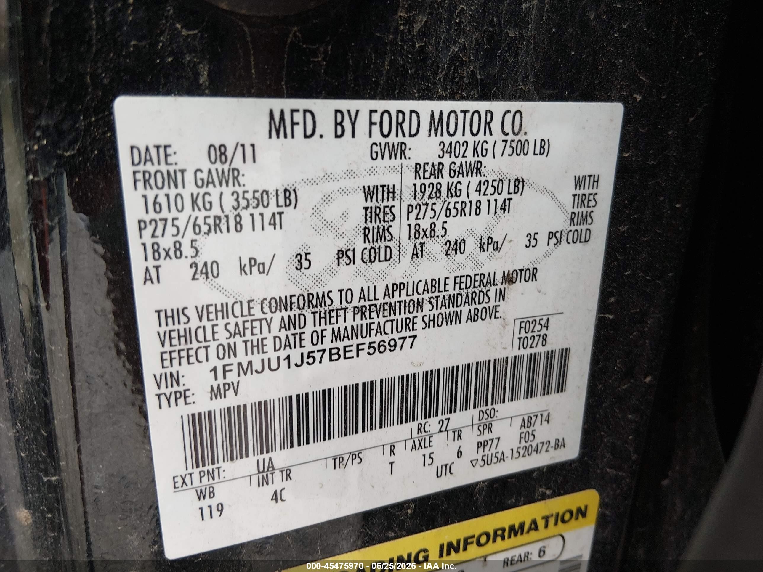 2011 Ford Expedition King Ranch/xlt Black vin: 1FMJU1J57BEF56977
