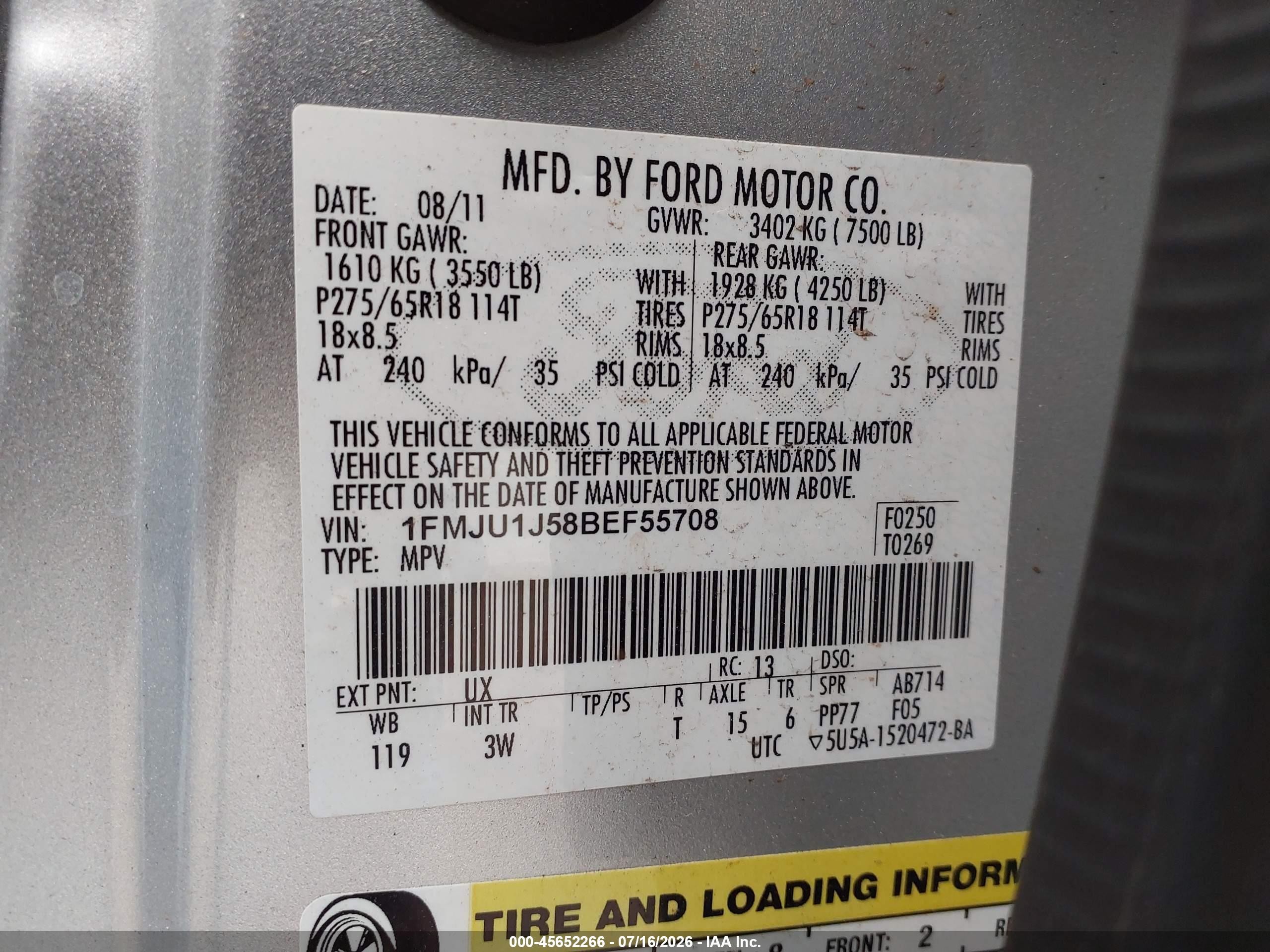 2011 Ford Expedition Xlt Silver vin: 1FMJU1J58BEF55708