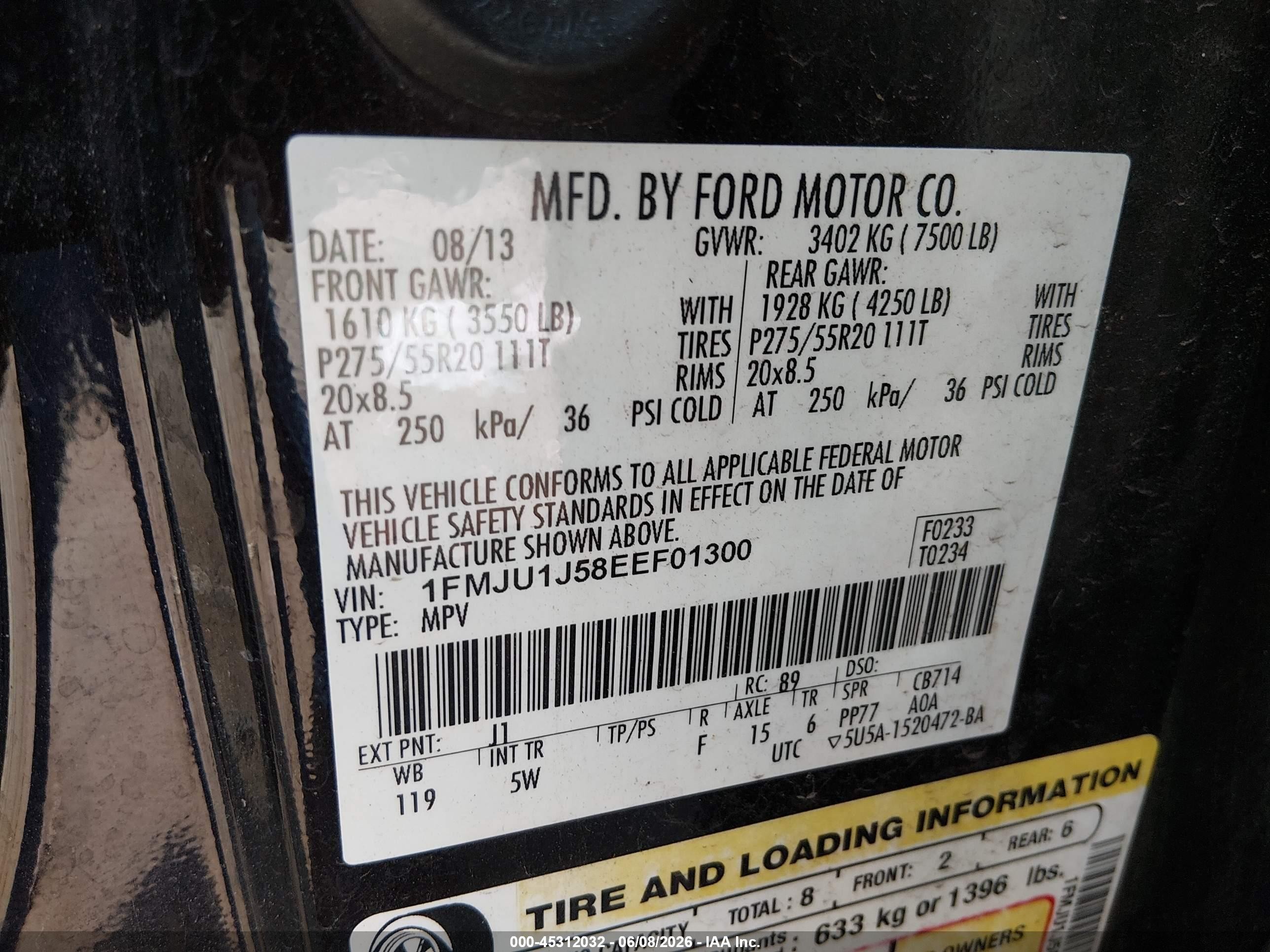 2014 Ford Expedition King Ranch Black vin: 1FMJU1J58EEF01300