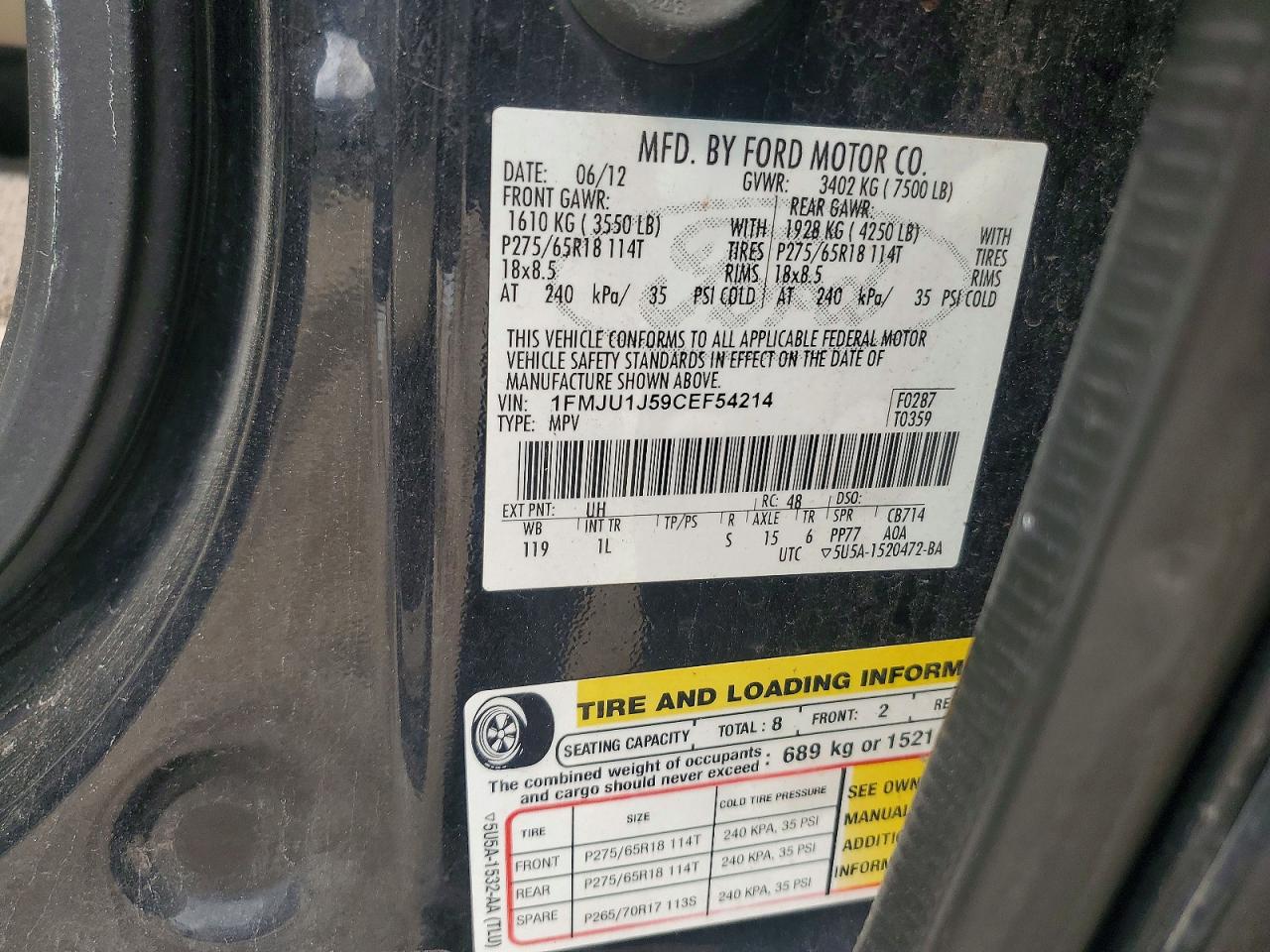 2012 Ford Expedition Xlt Black vin: 1FMJU1J59CEF54214