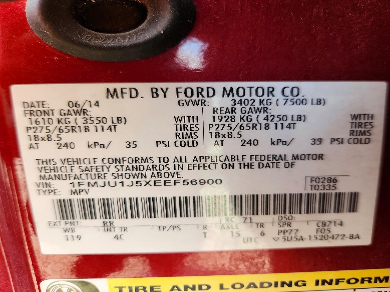 2014 Ford Expedition Xlt Red vin: 1FMJU1J5XEEF56900
