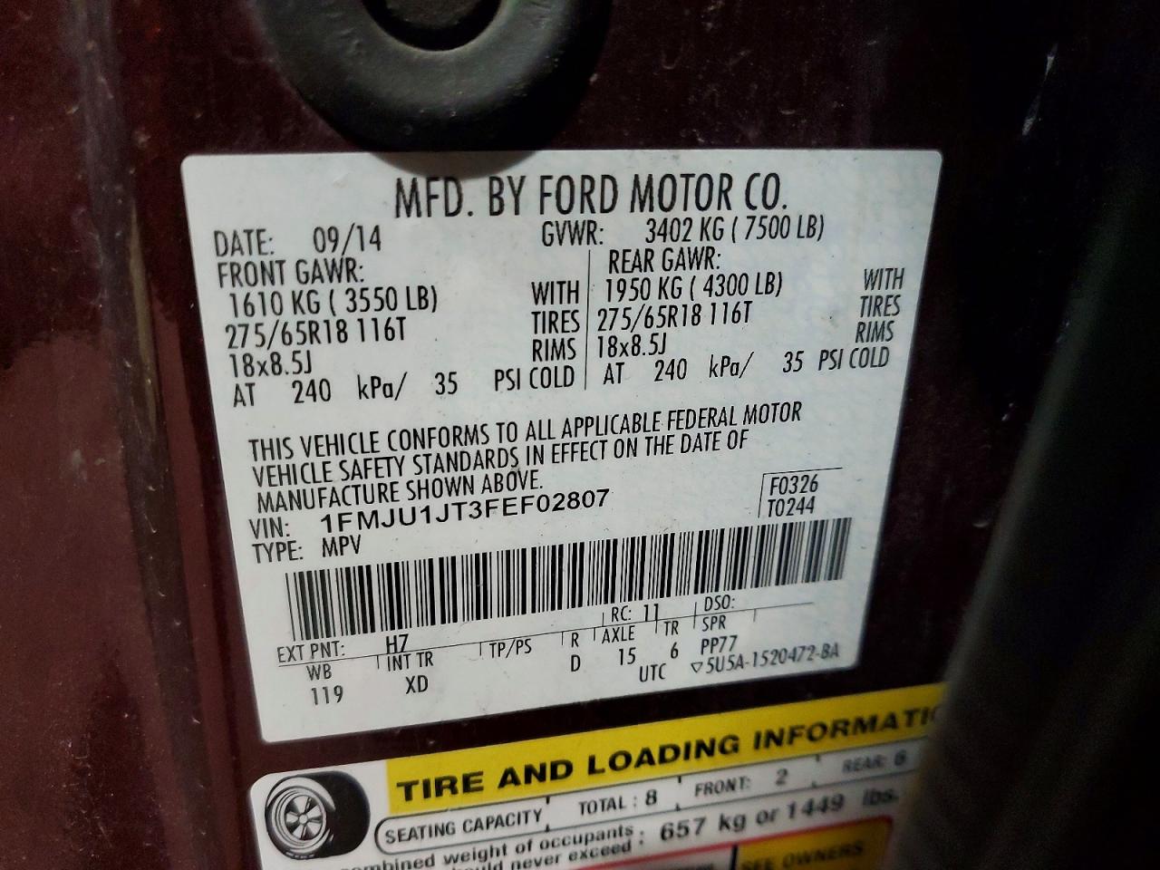 2015 Ford Expedition Xlt Maroon vin: 1FMJU1JT3FEF02807