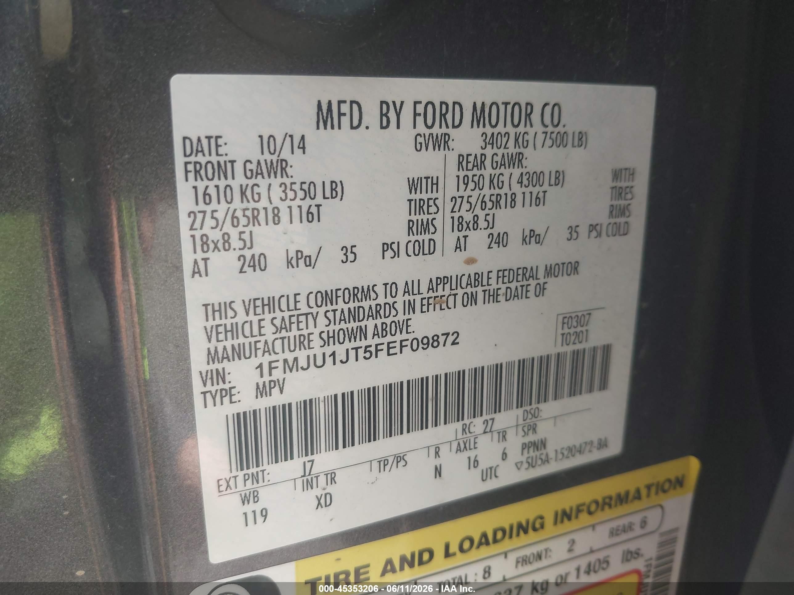 2015 Ford Expedition Xlt Gray vin: 1FMJU1JT5FEF09872