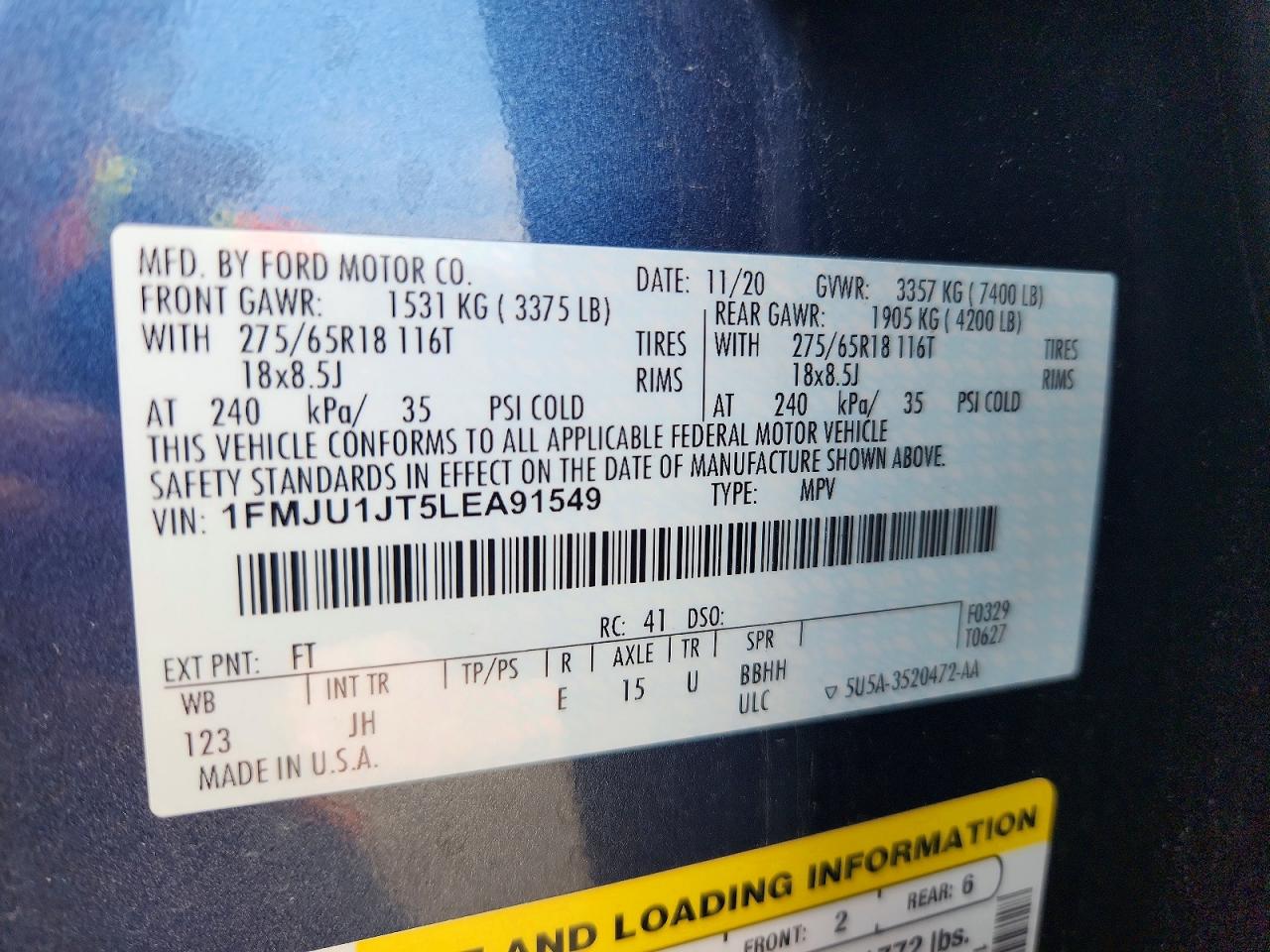 2020 Ford Expedition Xlt Blue vin: 1FMJU1JT5LEA91549