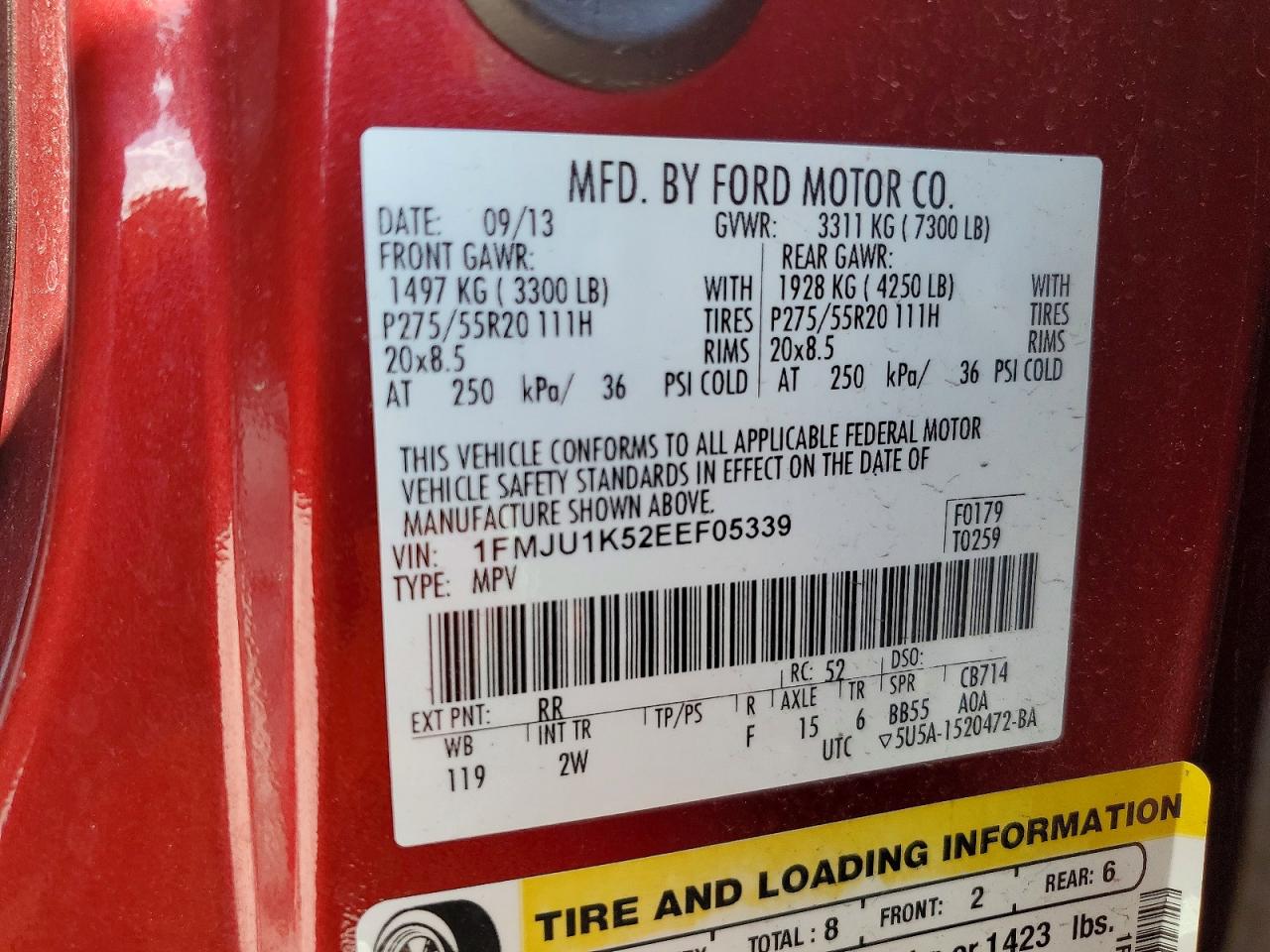 2014 Ford Expedition Limited Red vin: 1FMJU1K52EEF05339