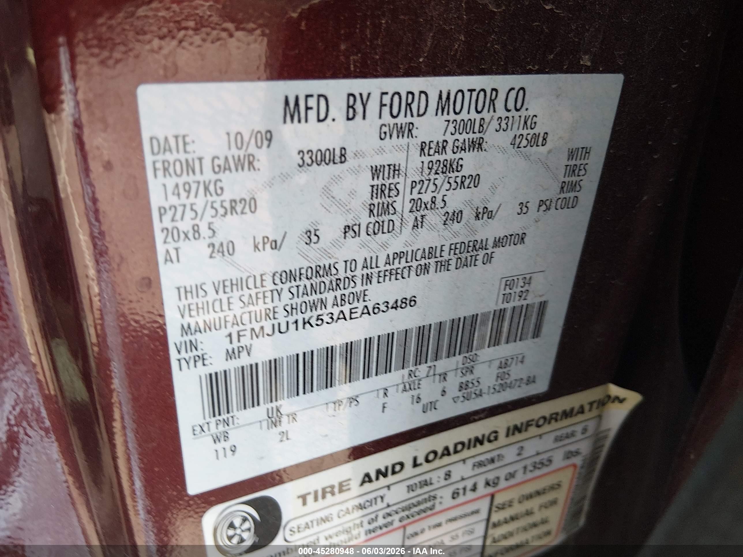 2010 Ford Expedition Limited Red vin: 1FMJU1K53AEA63486