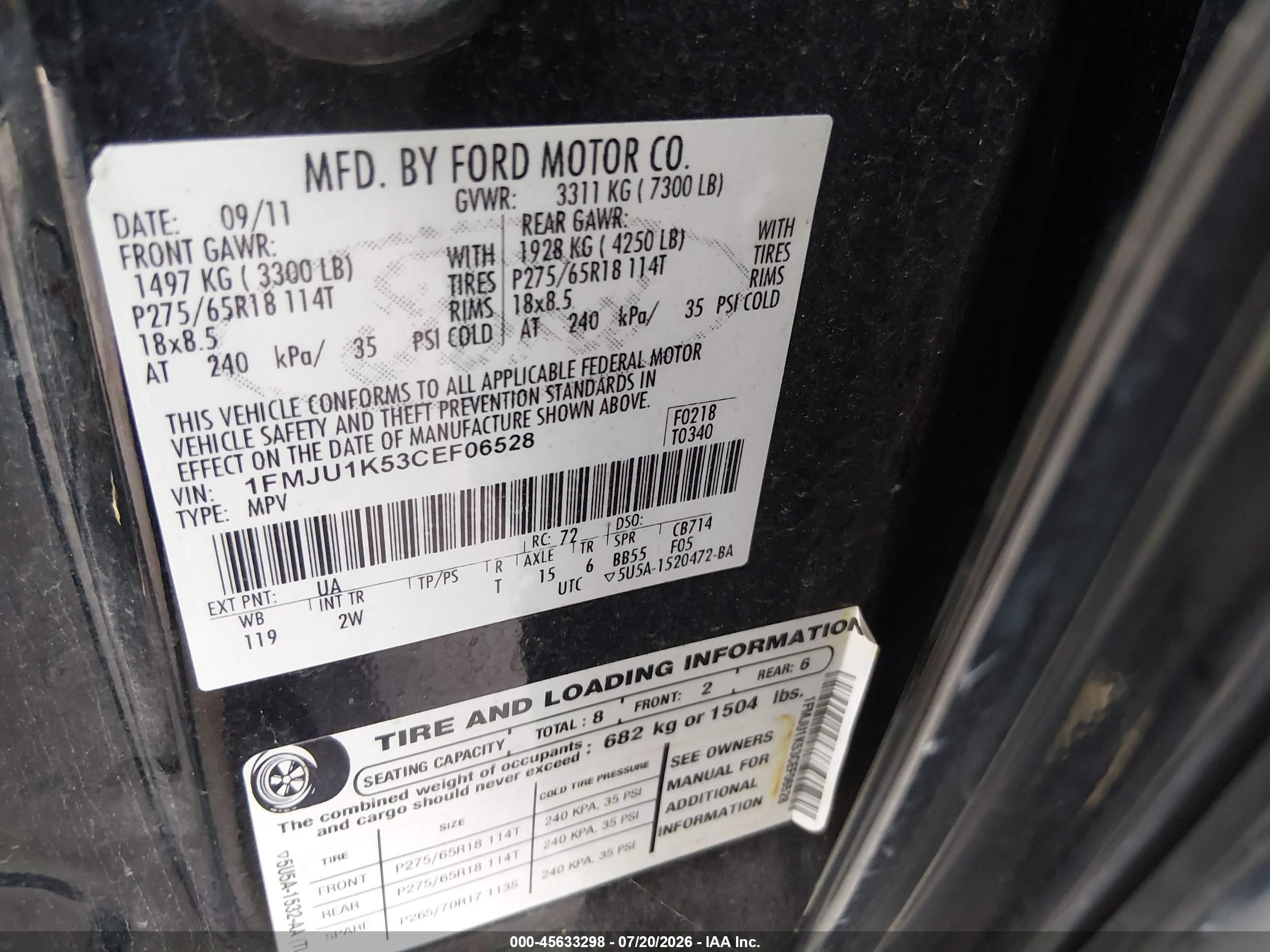 2012 Ford Expedition Limited Black vin: 1FMJU1K53CEF06528