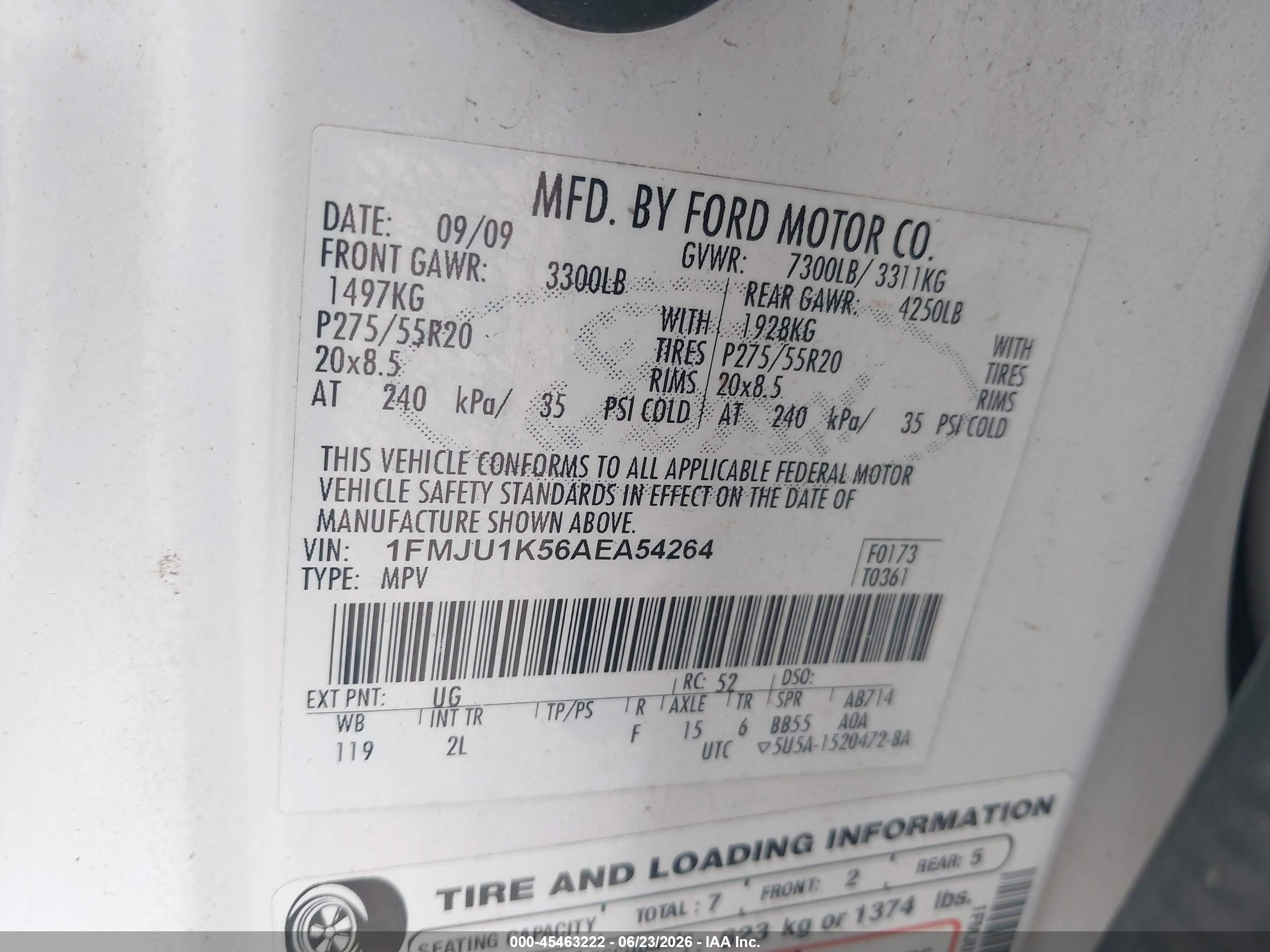 2010 Ford Expedition Limited Белый vin: 1FMJU1K56AEA54264