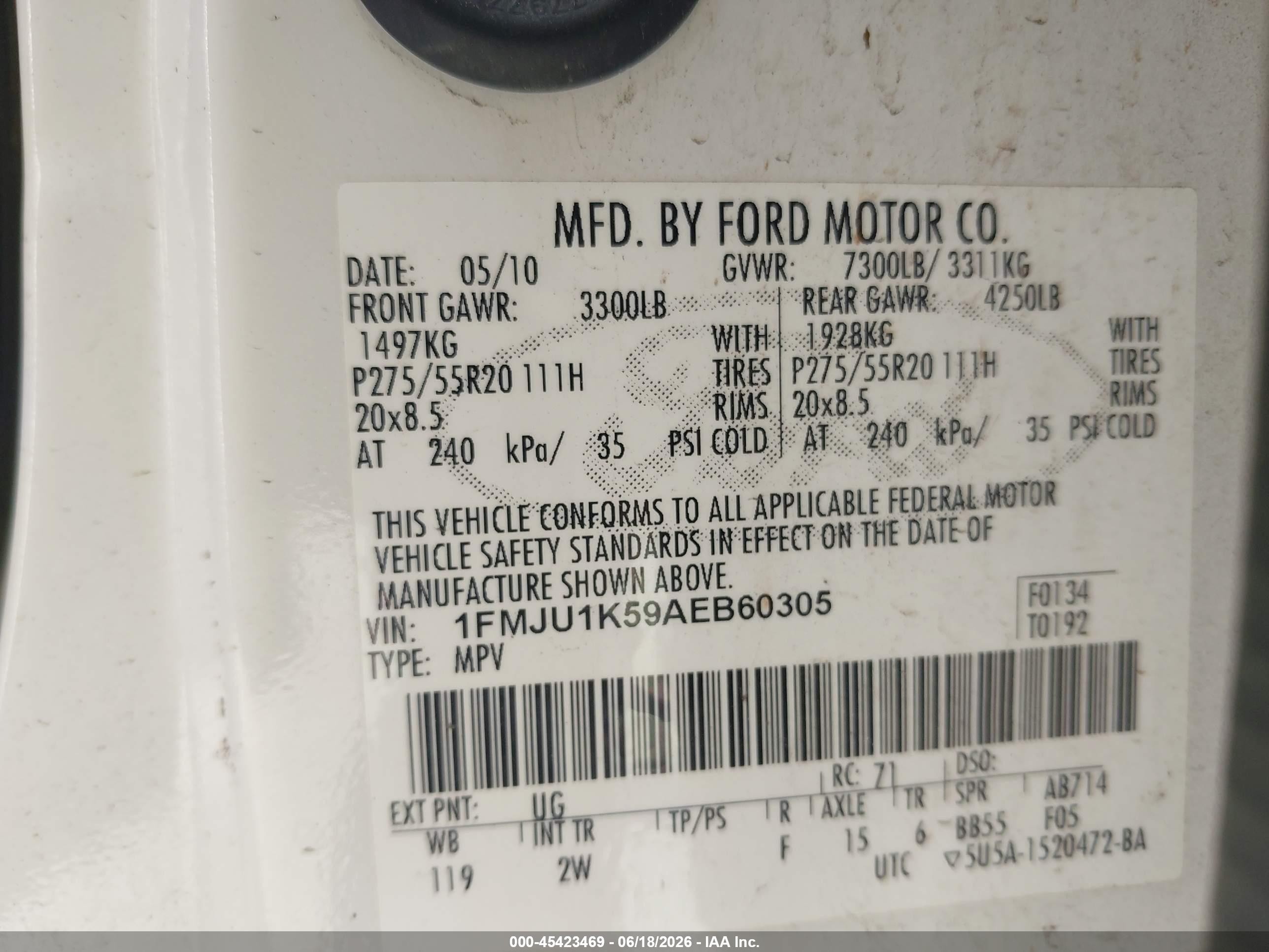 2010 Ford Expedition Limited White vin: 1FMJU1K59AEB60305
