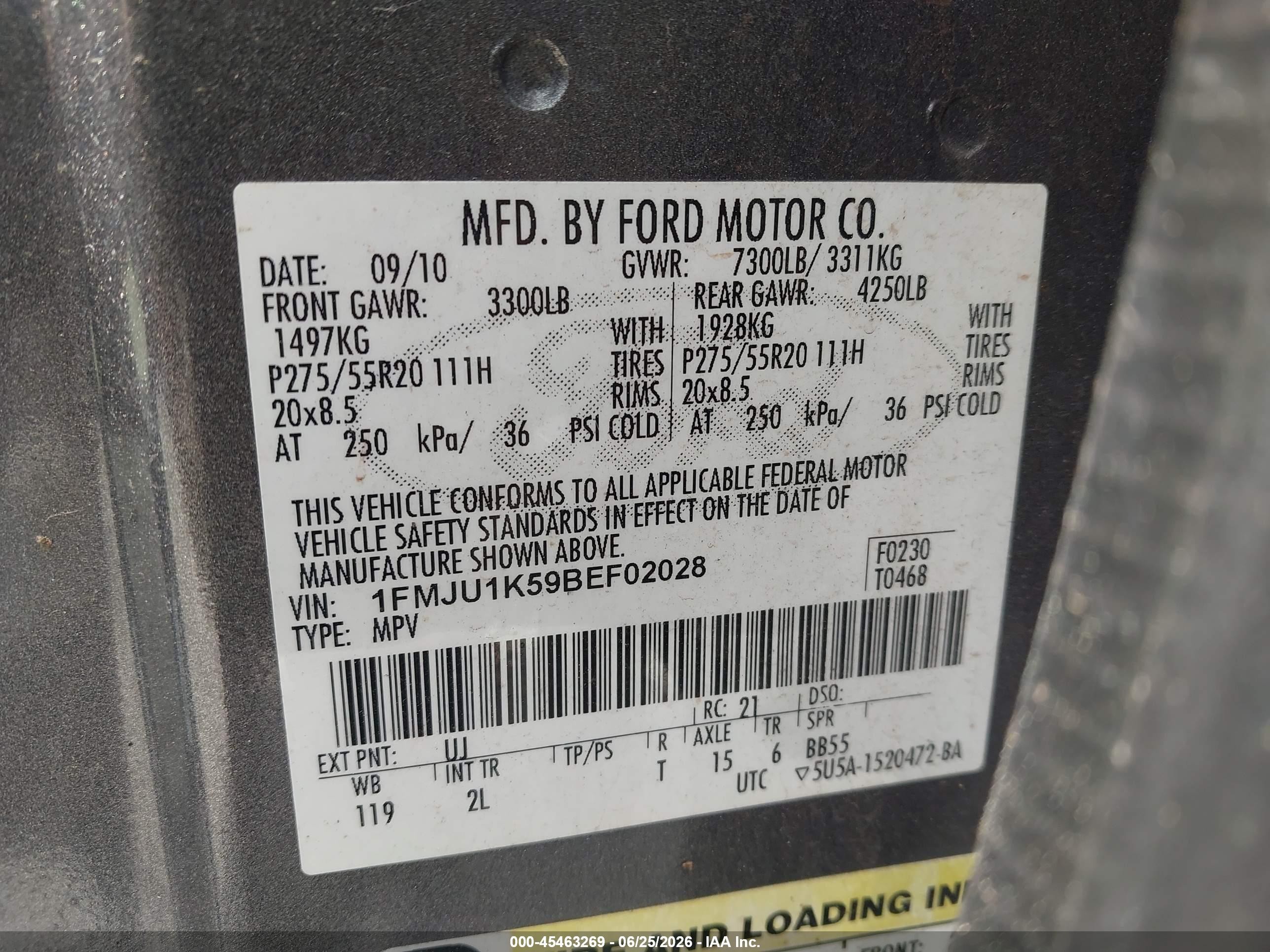 2011 Ford Expedition Limited Gray vin: 1FMJU1K59BEF02028