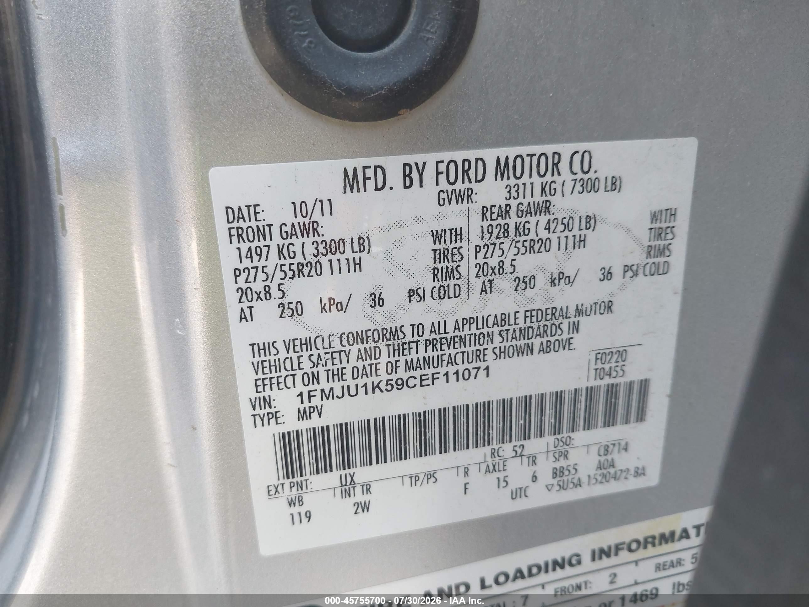 2012 Ford Expedition Limited Silver vin: 1FMJU1K59CEF11071