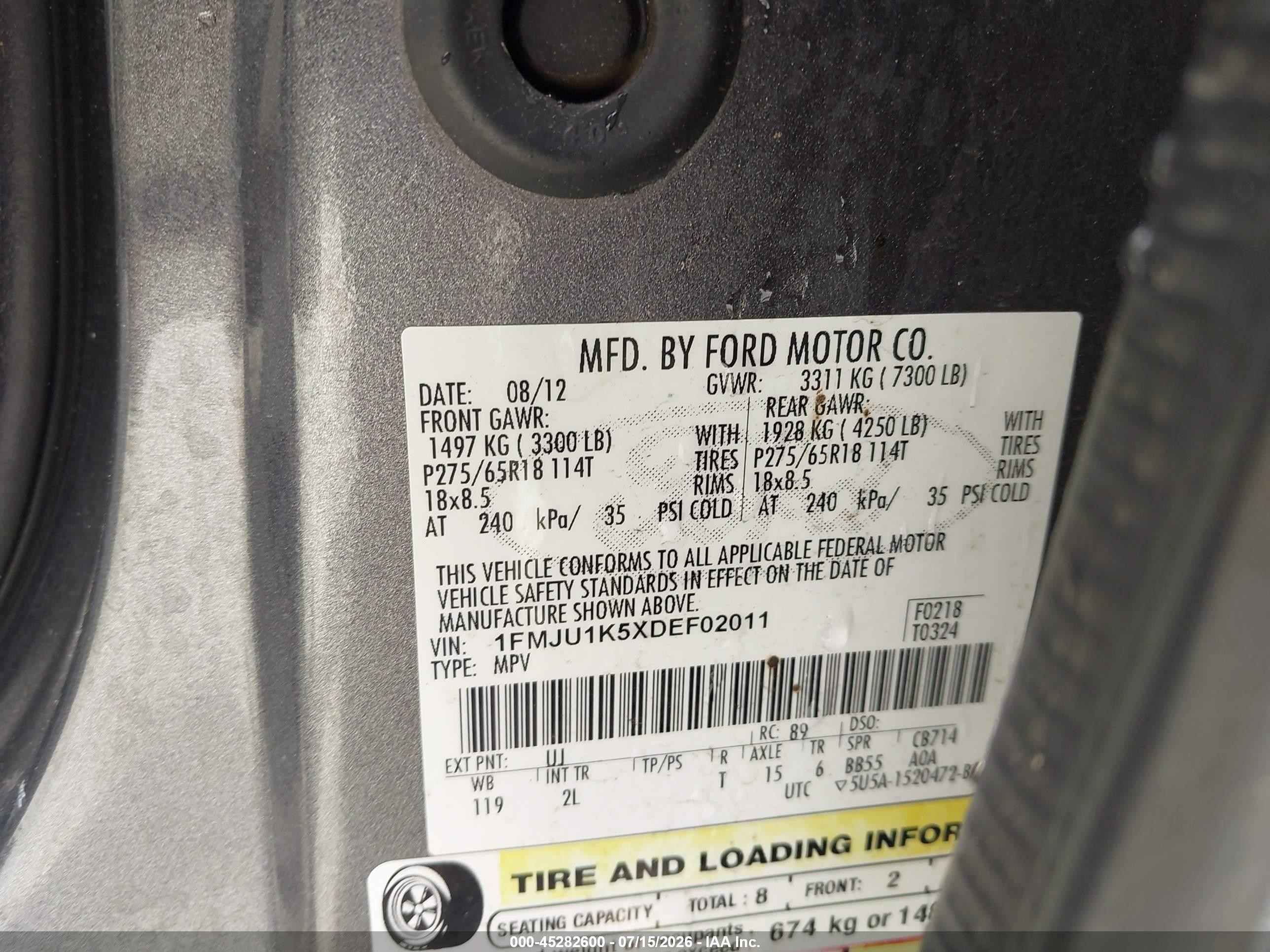 2013 Ford Expedition Limited Gray vin: 1FMJU1K5XDEF02011