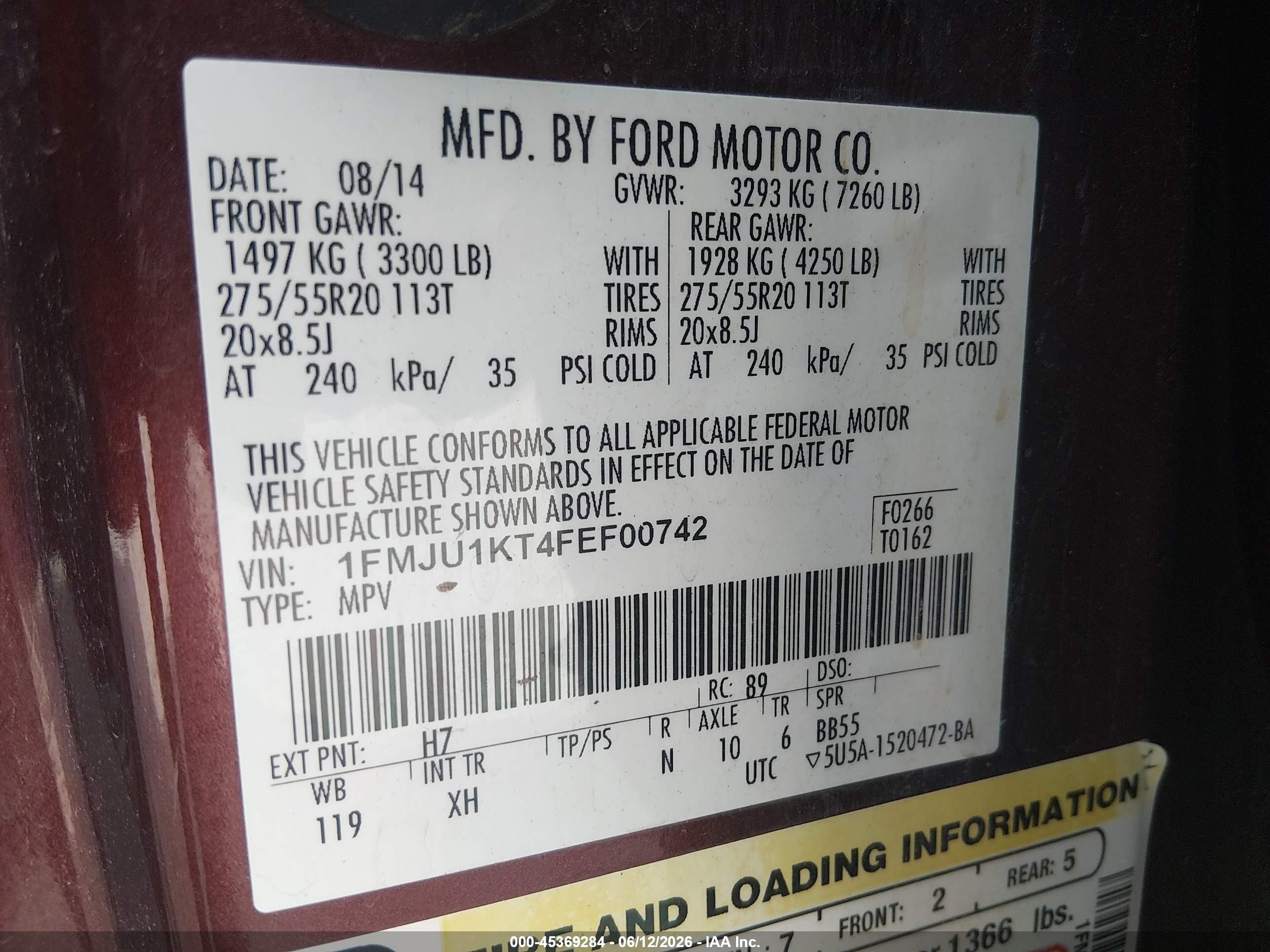 2015 Ford Expedition Limited Burgundy vin: 1FMJU1KT4FEF00742
