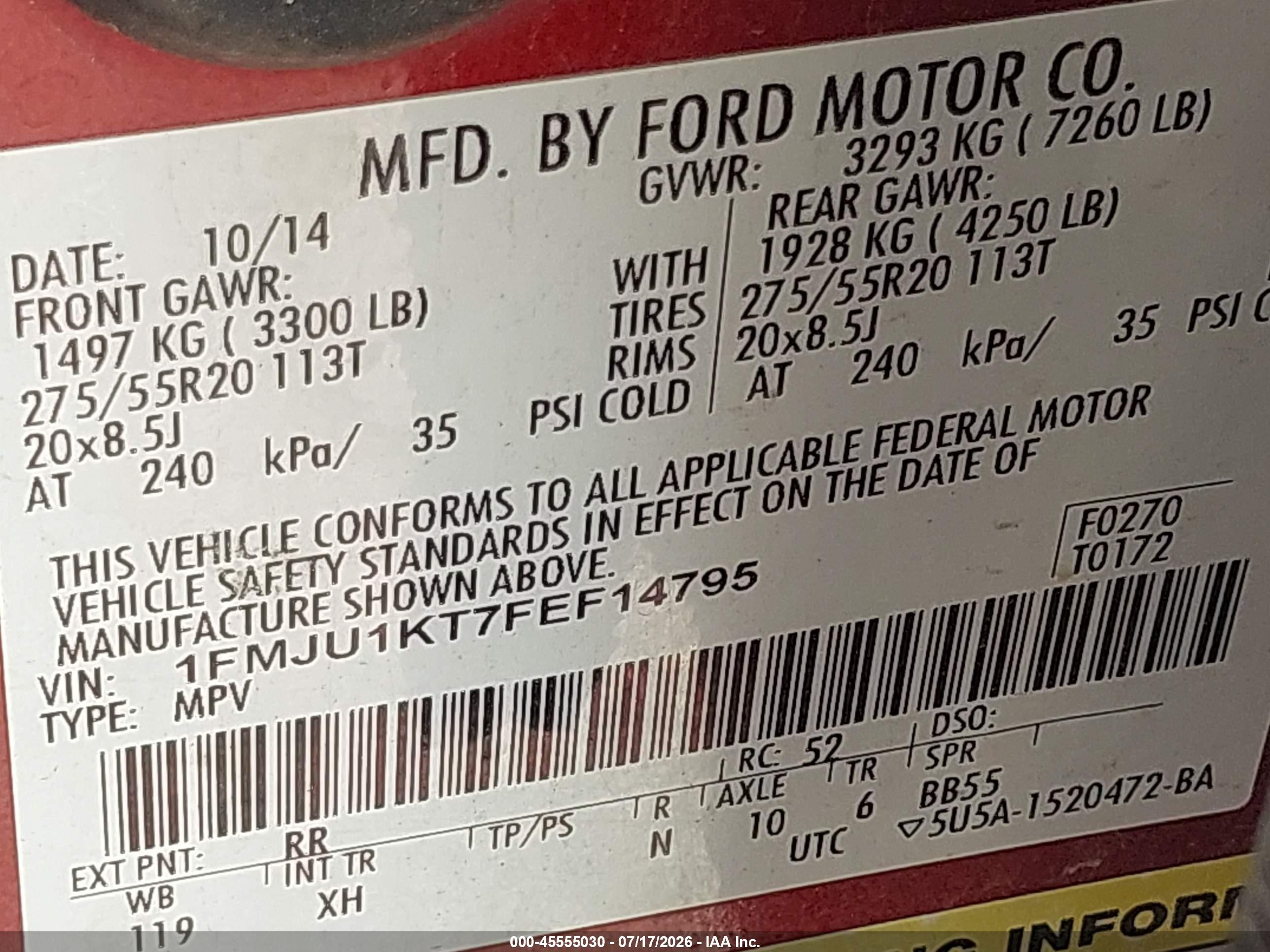 2015 Ford Expedition Limited Red vin: 1FMJU1KT7FEF14795