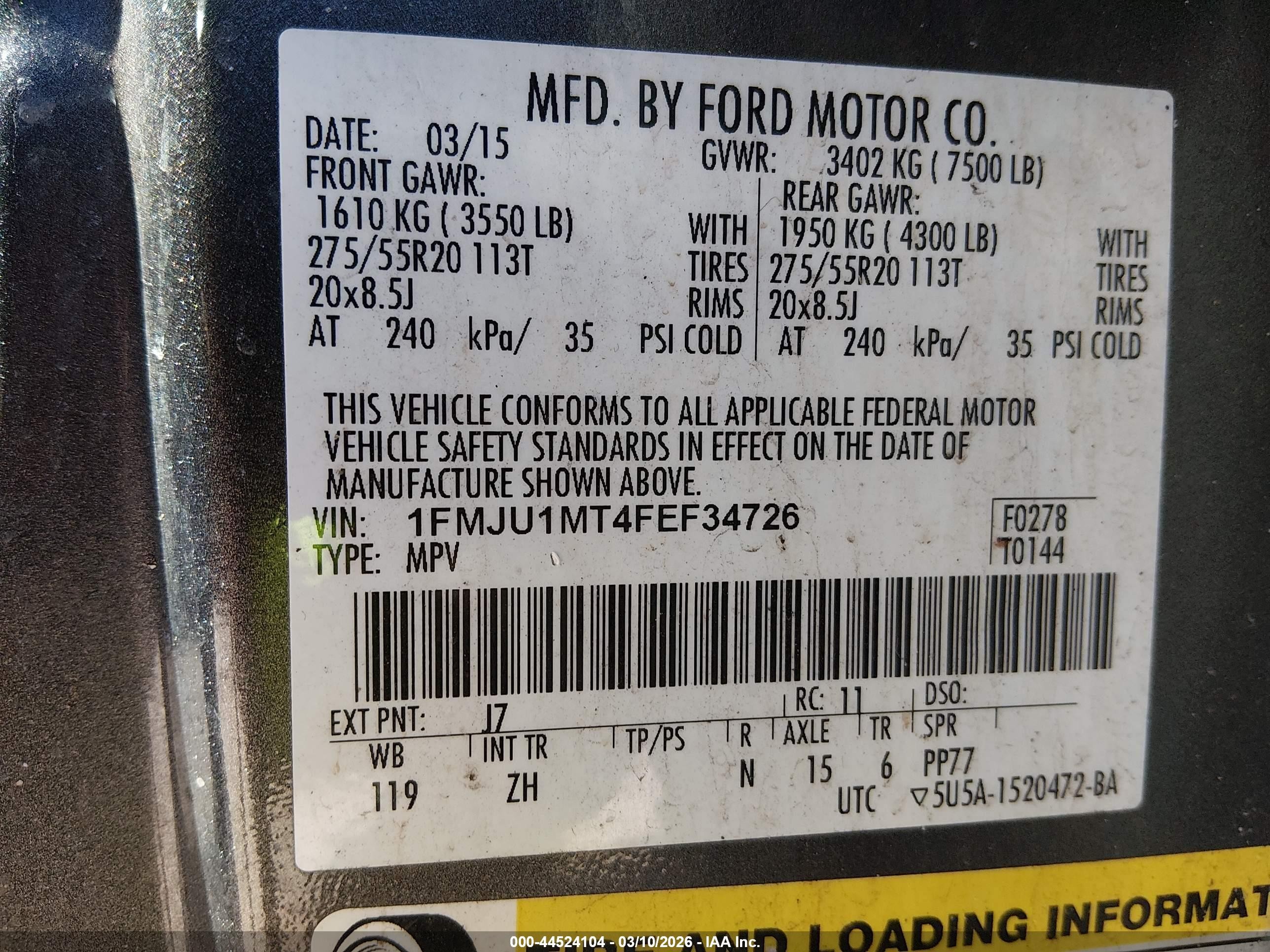 2015 Ford Expedition Platinum Gray vin: 1FMJU1MT4FEF34726