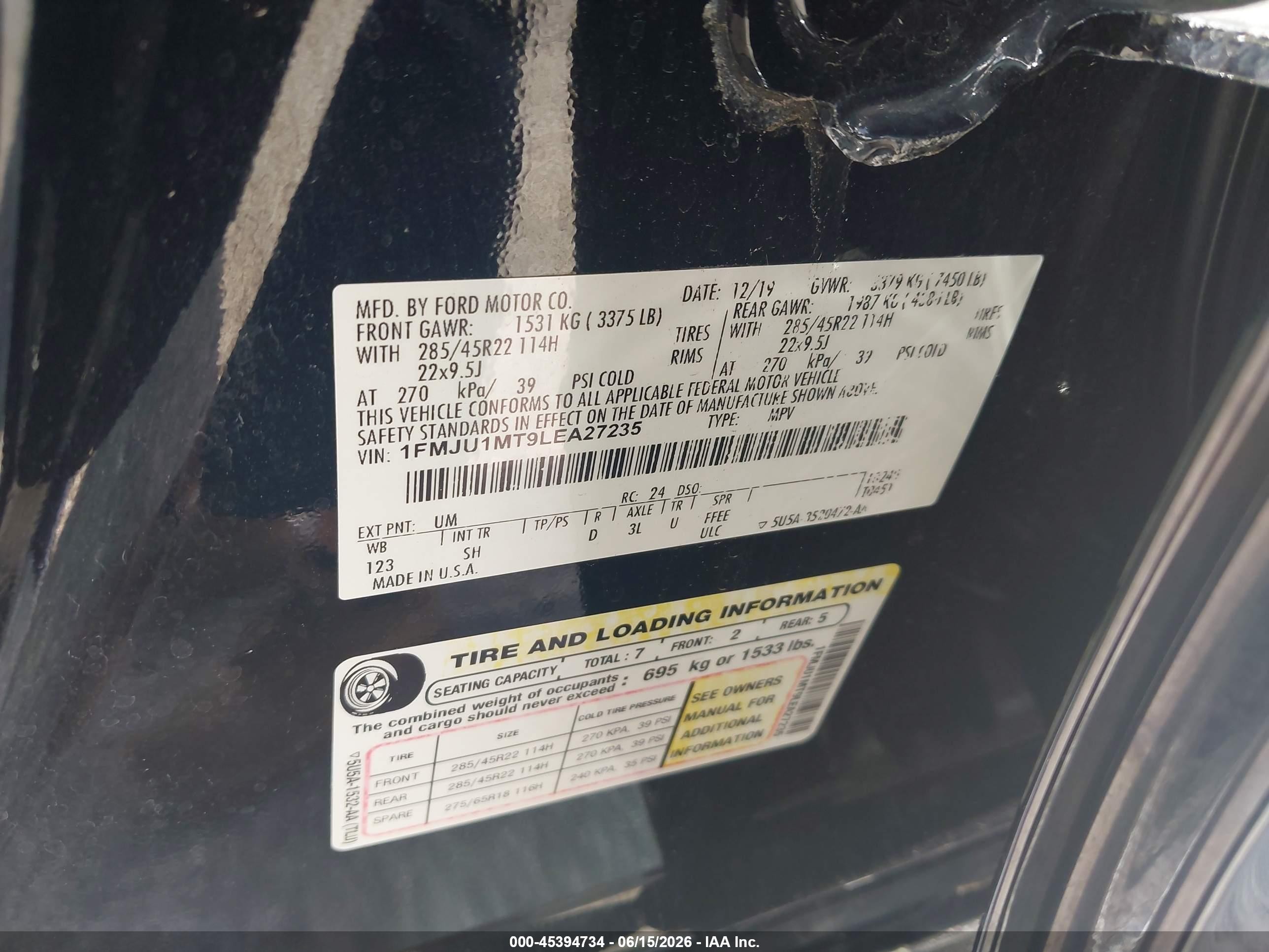 2020 Ford Expedition Platinum Black vin: 1FMJU1MT9LEA27235