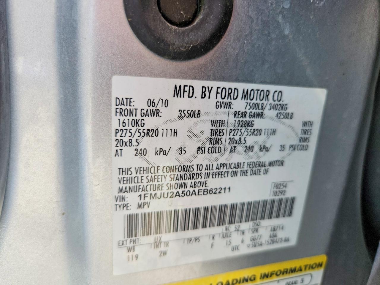 2010 Ford Expedition Limited Silver vin: 1FMJU2A50AEB62211