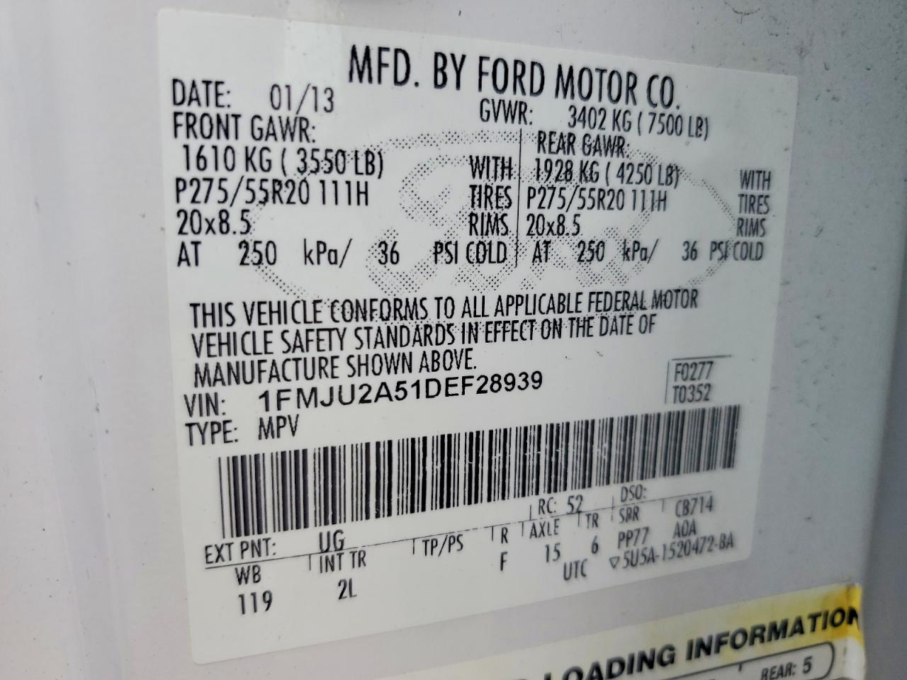 2013 Ford Expedition Limited White vin: 1FMJU2A51DEF28939