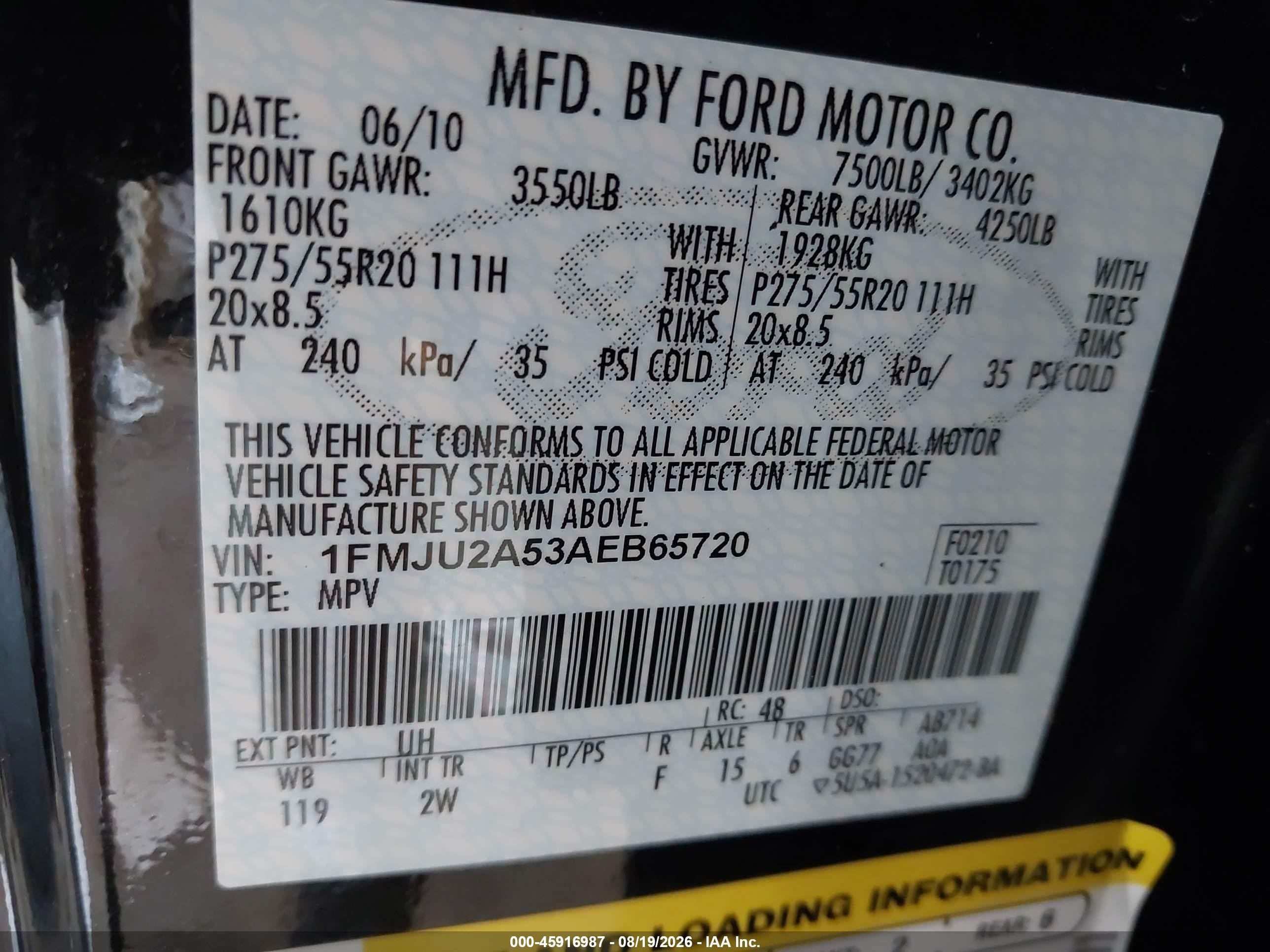 2010 Ford Expedition Limited Black vin: 1FMJU2A53AEB65720